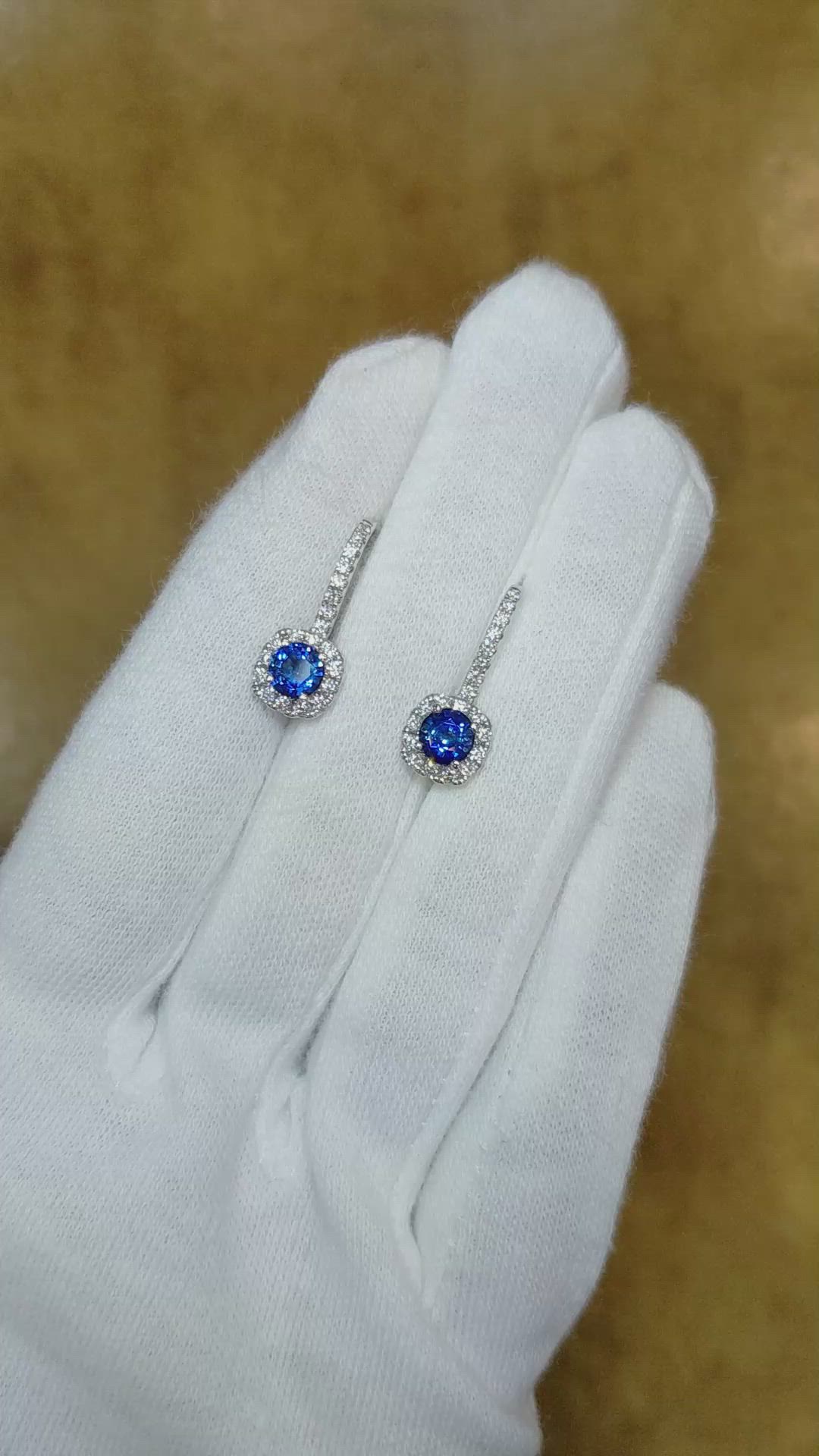 1.13 Ct.Tw. Blue Sapphire and Natural Diamond Pave Earrings, 18K White Gold Size Video