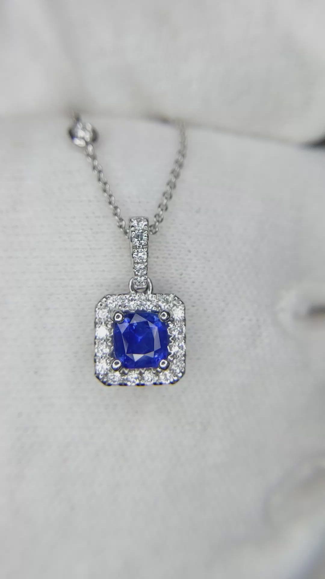 0.61 Ct. Blue Sapphire and Natural Diamond Pave Pendant, 18K White Gold Size Video