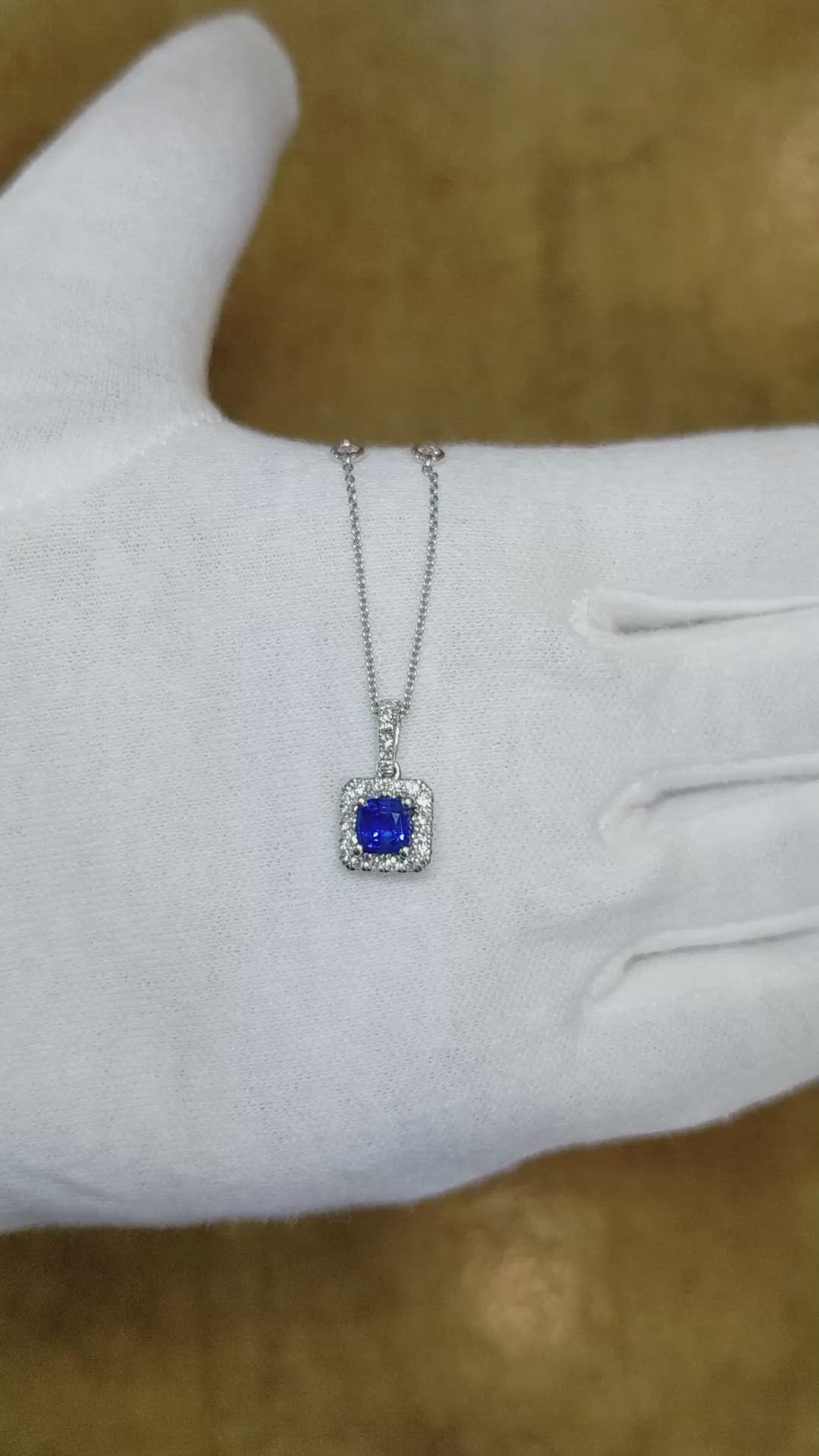 0.61 Ct. Blue Sapphire and Natural Diamond Pave Pendant, 18K White Gold Size Video