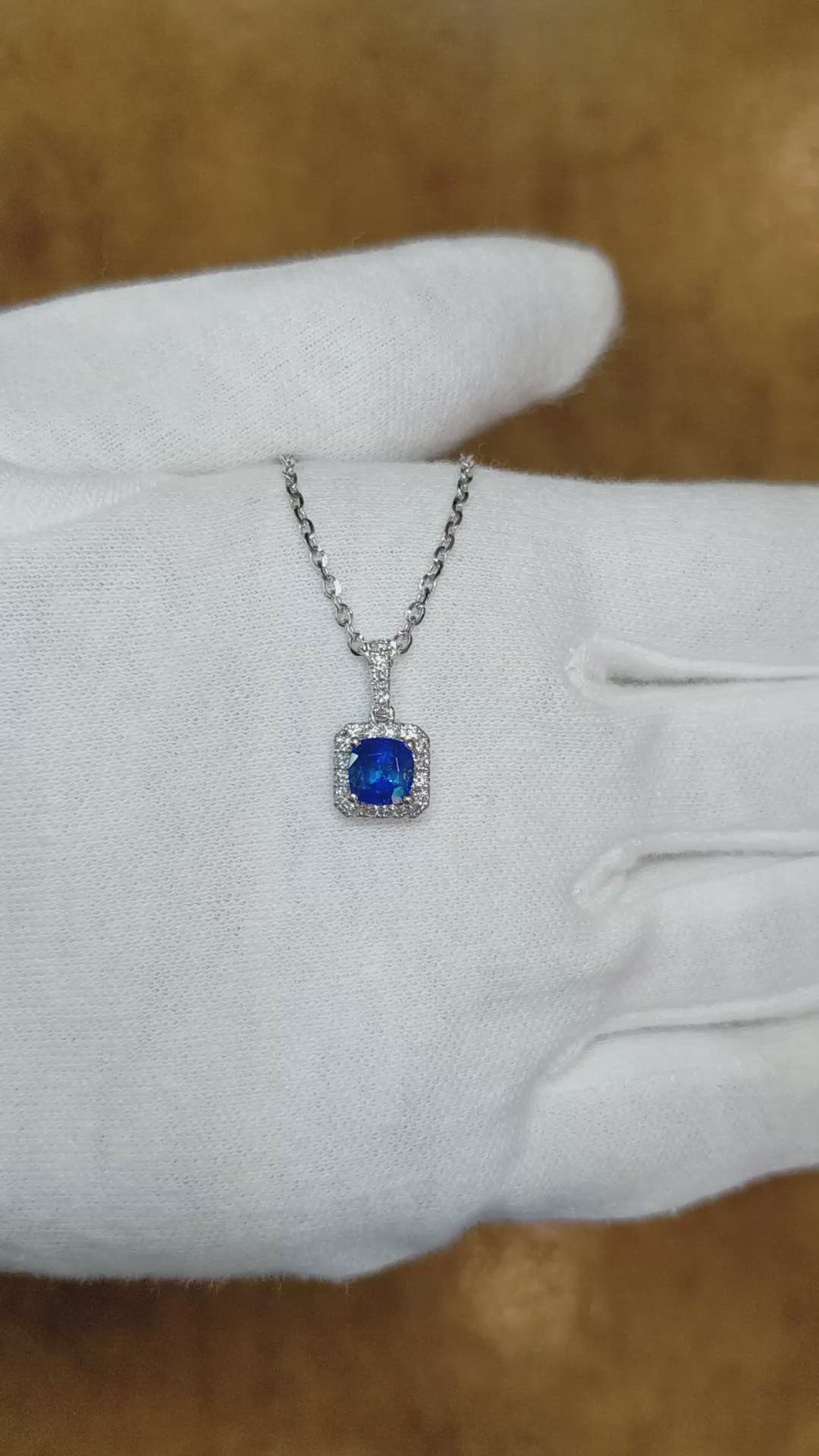 1.07 Ct. Blue Sapphire and Natural Diamond Pave Pendant, 18K White Gold Size Video