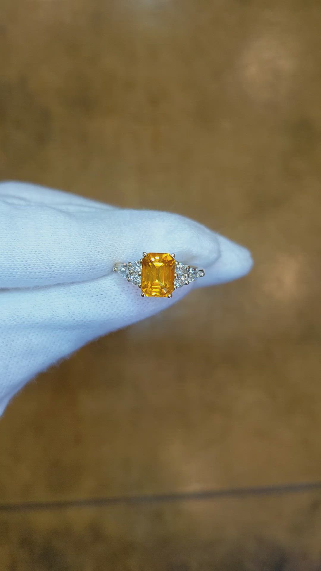 2.20 Ct. Orange Sapphire and Natural Diamond Pave Ring, 14K Yellow Gold Size Video