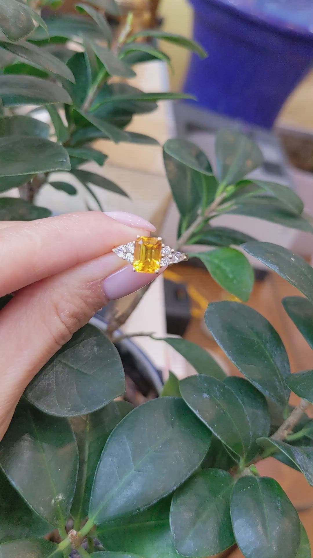 2.20 Ct. Orange Sapphire and Natural Diamond Pave Ring, 14K Yellow Gold Size Video