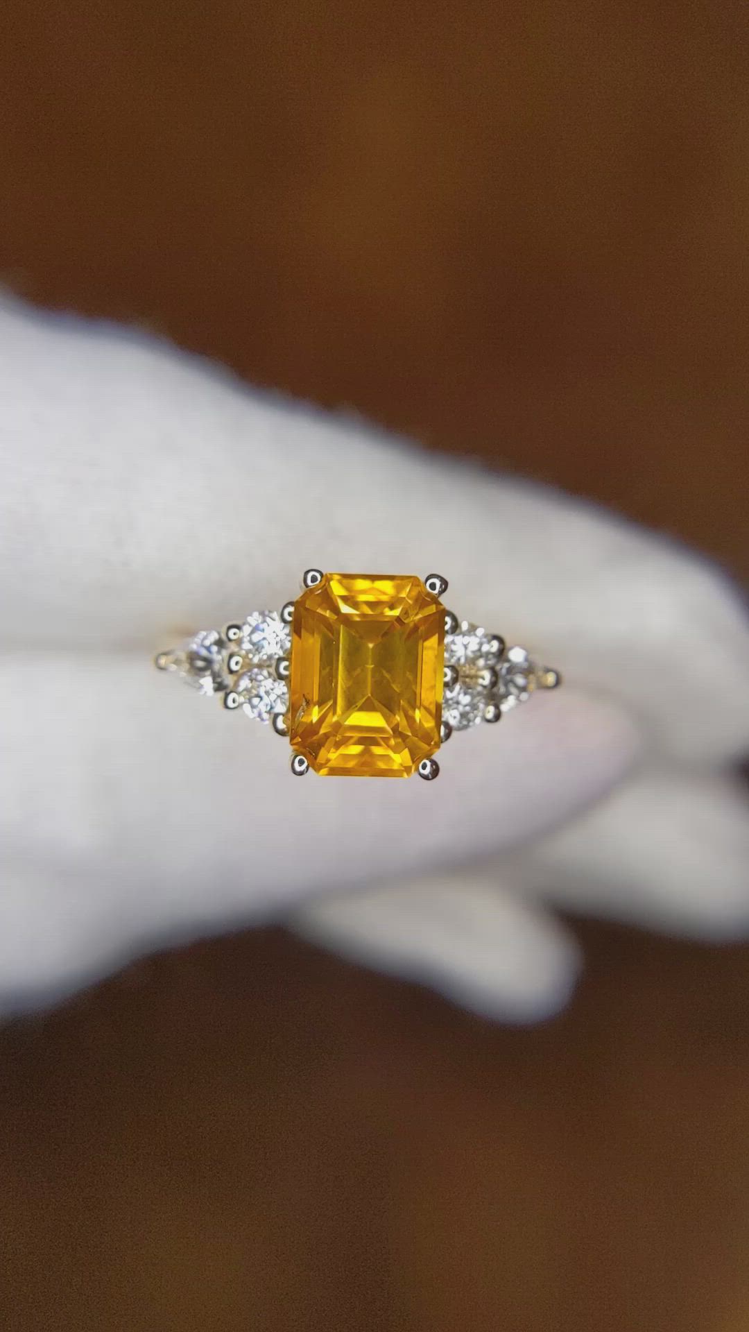 2.20 Ct. Orange Sapphire and Natural Diamond Pave Ring, 14K Yellow Gold Size Video