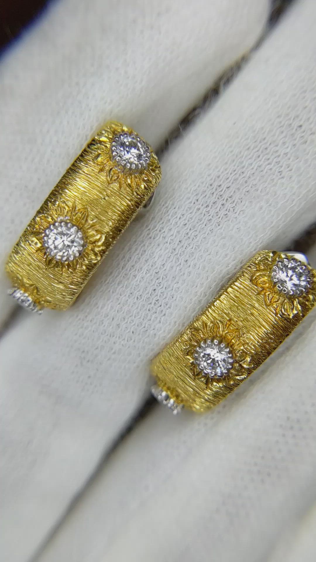 0.90&nbsp;Ct.Tw.Total Carat Weight Natural Diamond Antique Style Earrings, 18K White & Yellow Size Video