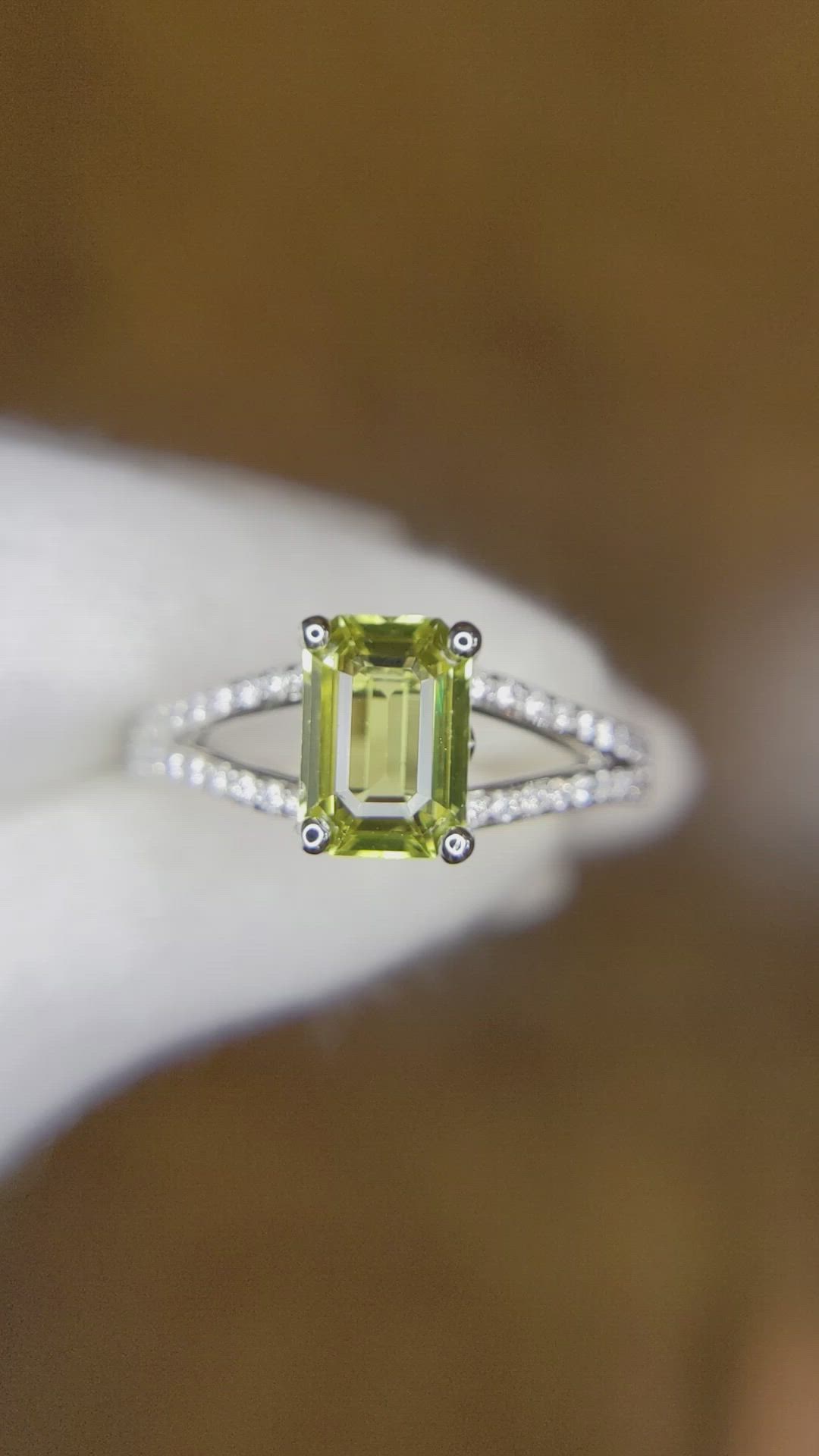 2.29 Ct. Yellowish Green Sapphire and Natural Diamond Pave Ring, Platinum 950 Size Video