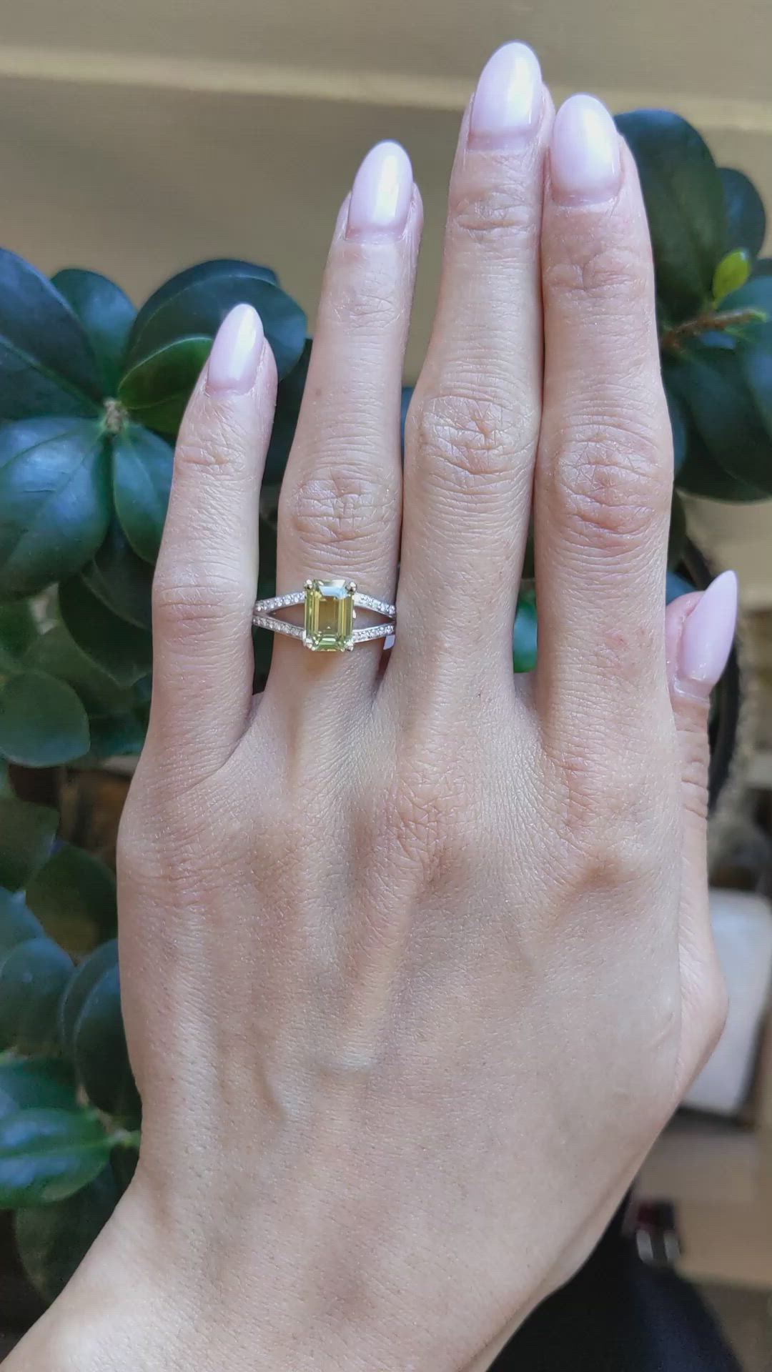 2.29 Ct. Yellowish Green Sapphire and Natural Diamond Pave Ring, Platinum 950 Size Video