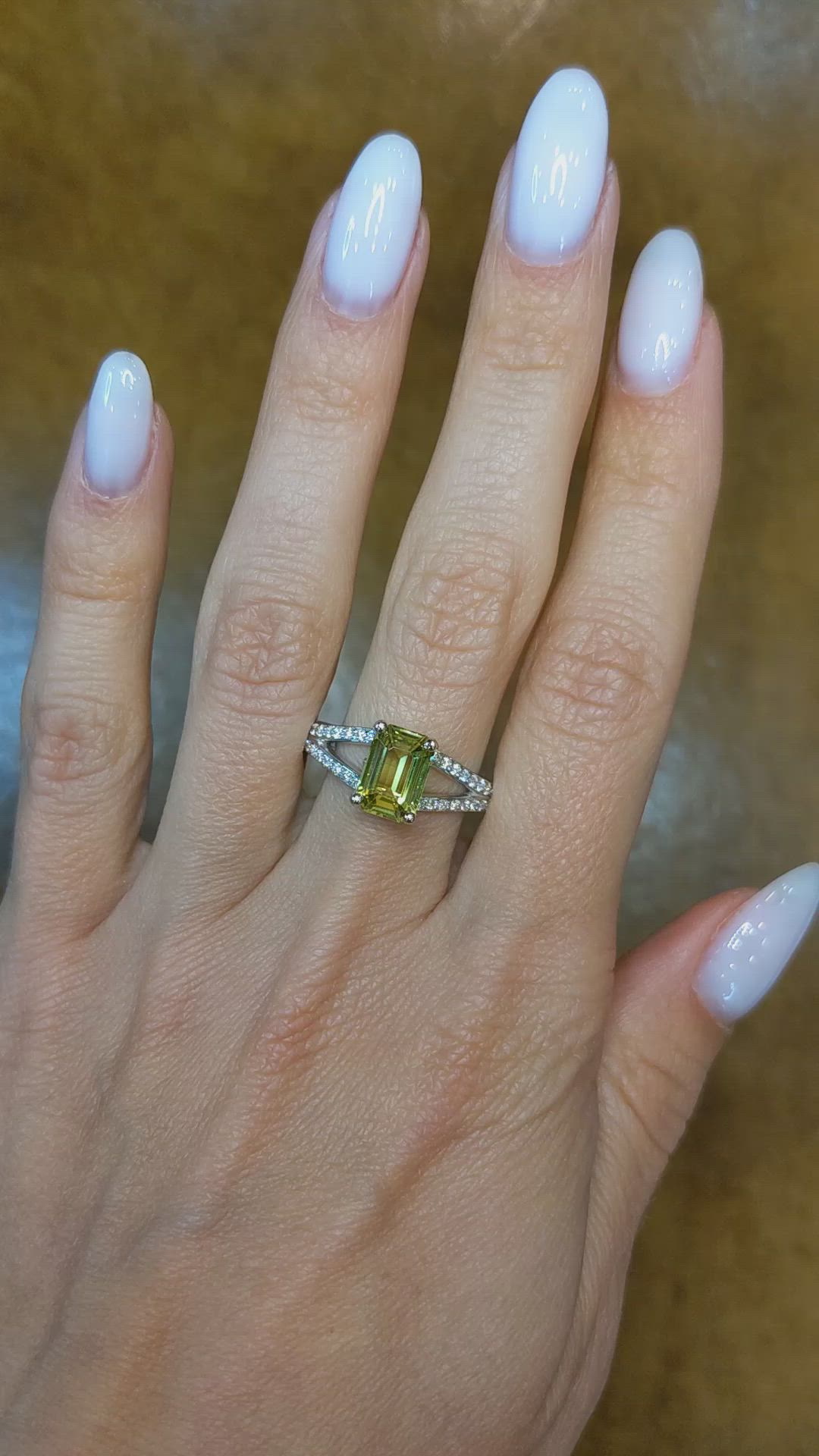 2.29 Ct. Yellowish Green Sapphire and Natural Diamond Pave Ring, Platinum 950 Size Video