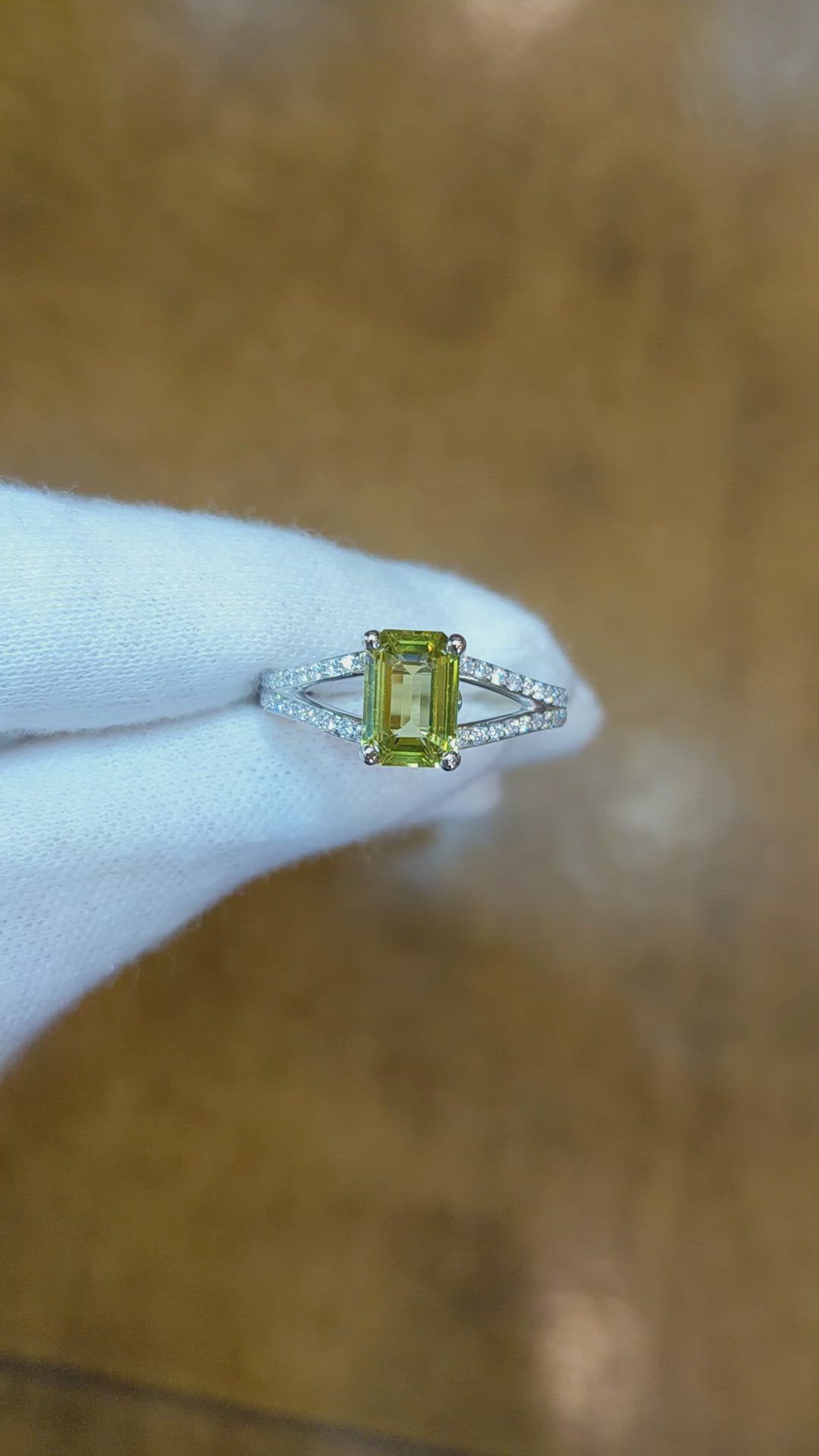 2.29 Ct. Yellowish Green Sapphire and Natural Diamond Pave Ring, Platinum 950 Size Video