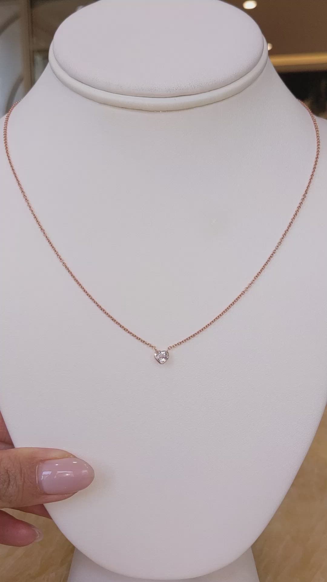 0.42 Ct. White Sapphire Bezel Necklace, 14K Rose Gold Size Video