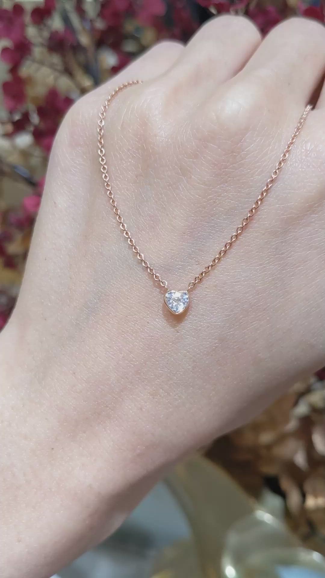 0.42 Ct. White Sapphire Bezel Necklace, 14K Rose Gold Size Video