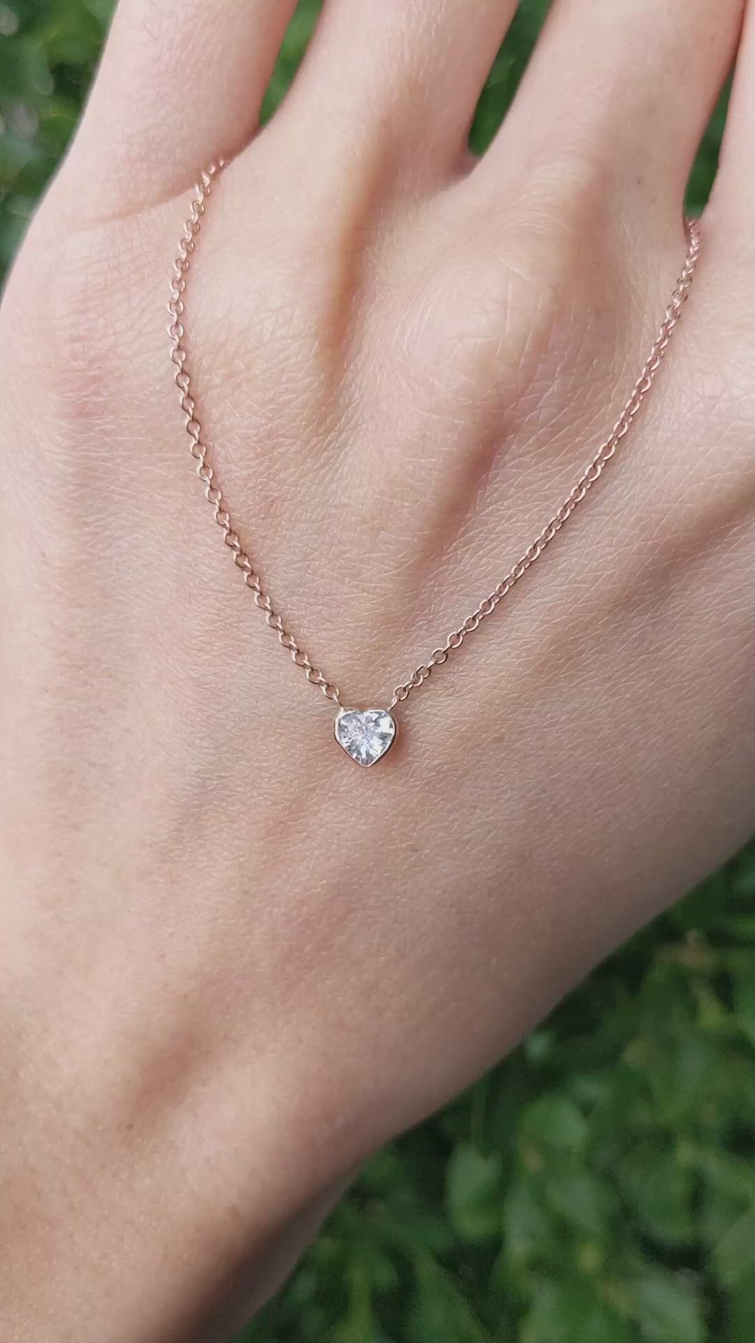 0.42 Ct. White Sapphire Bezel Necklace, 14K Rose Gold Size Video