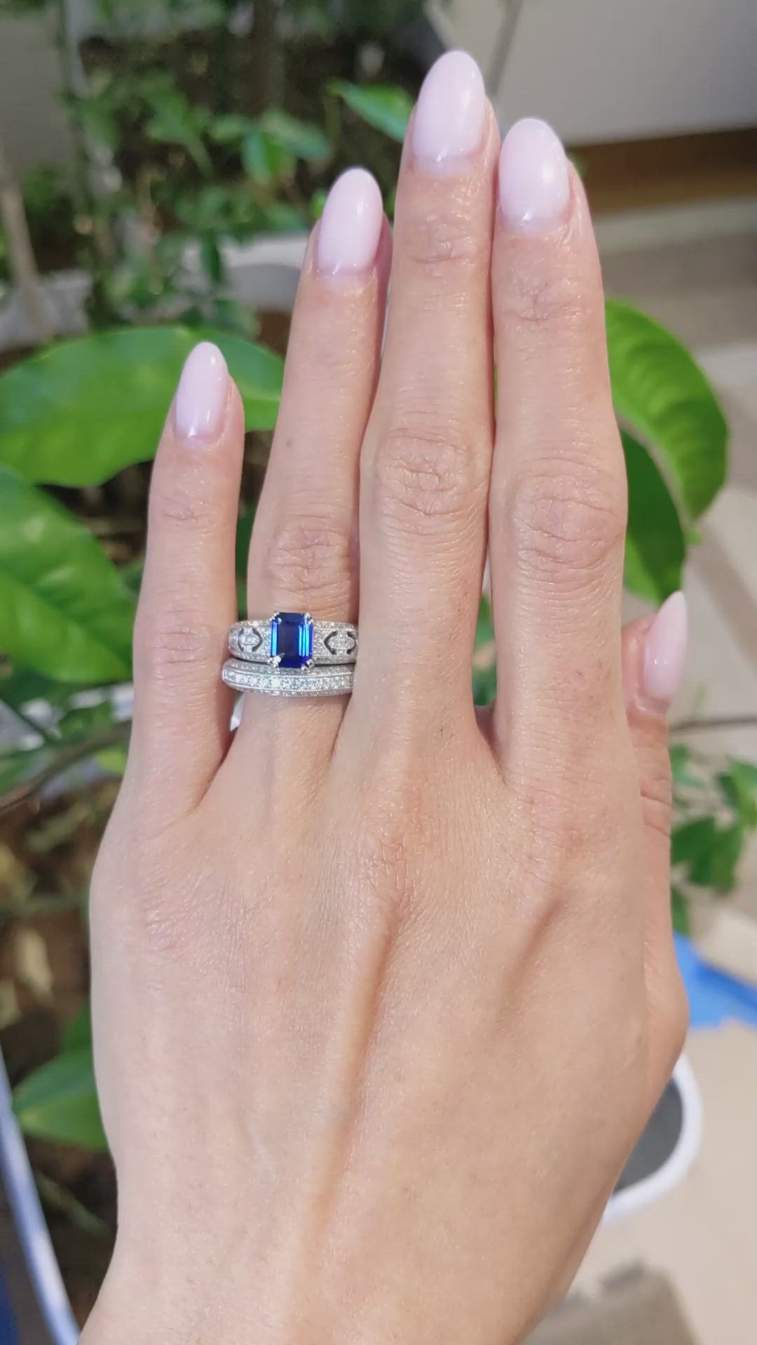 1.11 Ct. Blue Sapphire and Natural Diamond Antique Style Ring, 18K White Gold Size Video