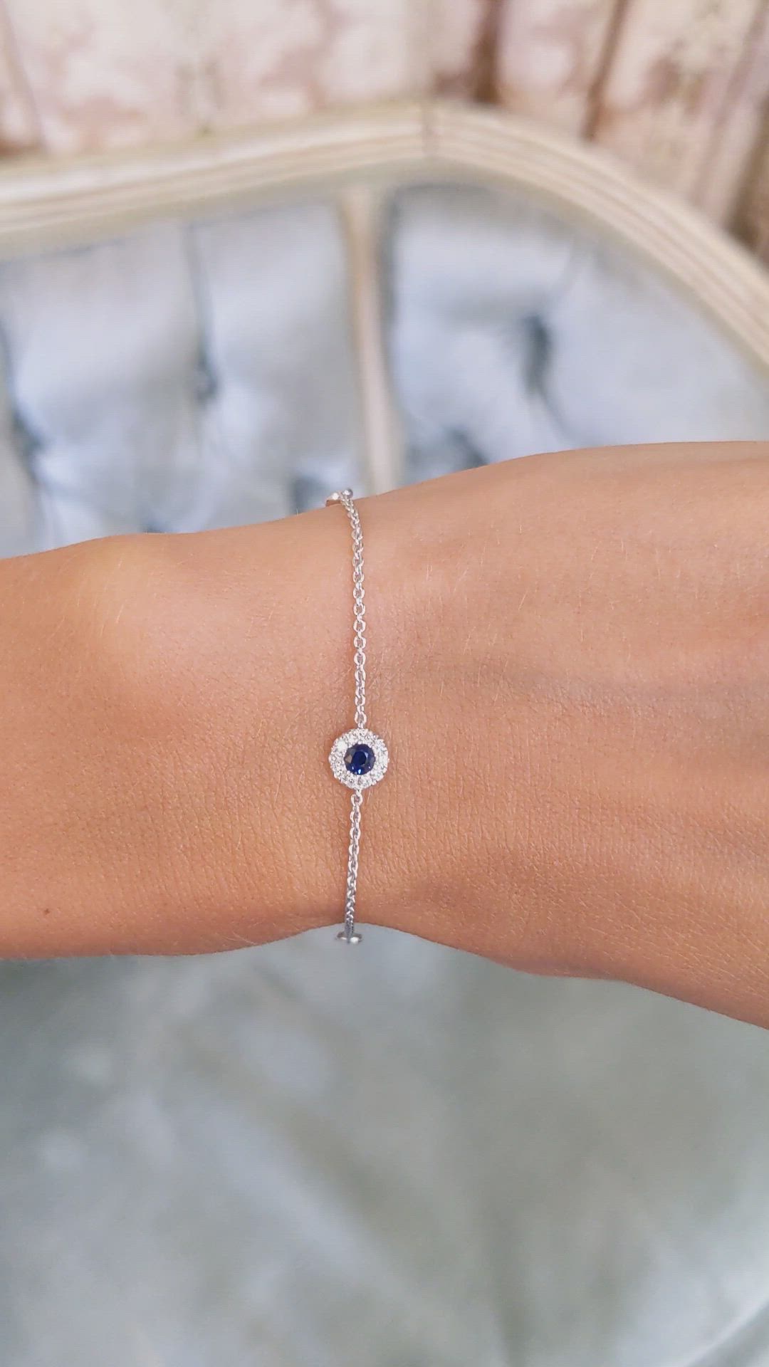 0.14 Ct.Tw. Blue Sapphire and Natural Diamond Pave Bracelet, 14K White Gold Size Video