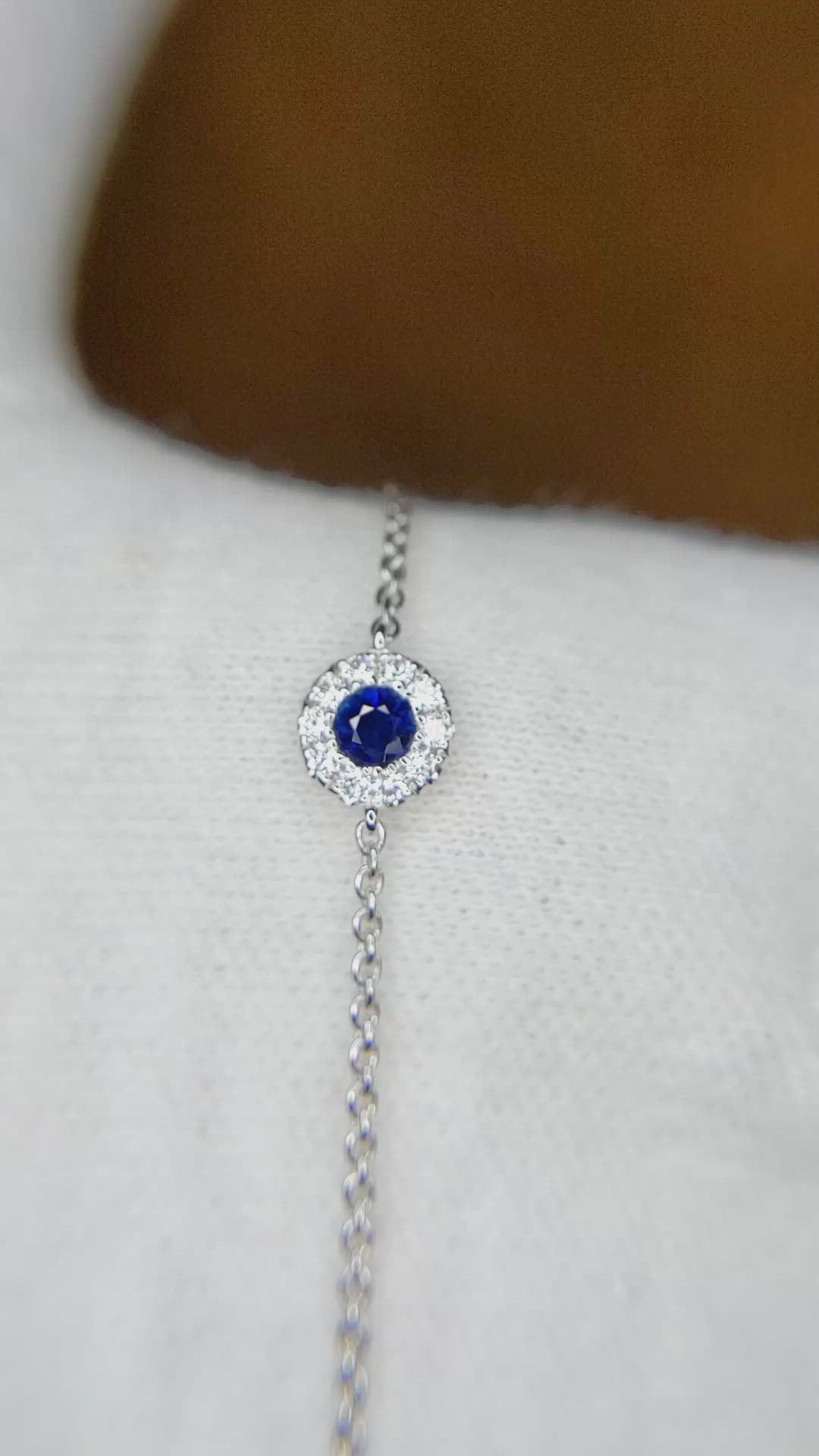 0.14 Ct.Tw. Blue Sapphire and Natural Diamond Pave Bracelet, 14K White Gold Size Video