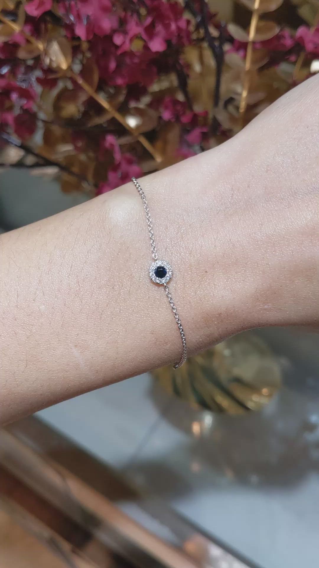 0.14&nbsp;Ct.Tw.Total Carat Weight Blue Sapphire and Natural Diamond Pave Bracelet, 14K White Gold Size Video