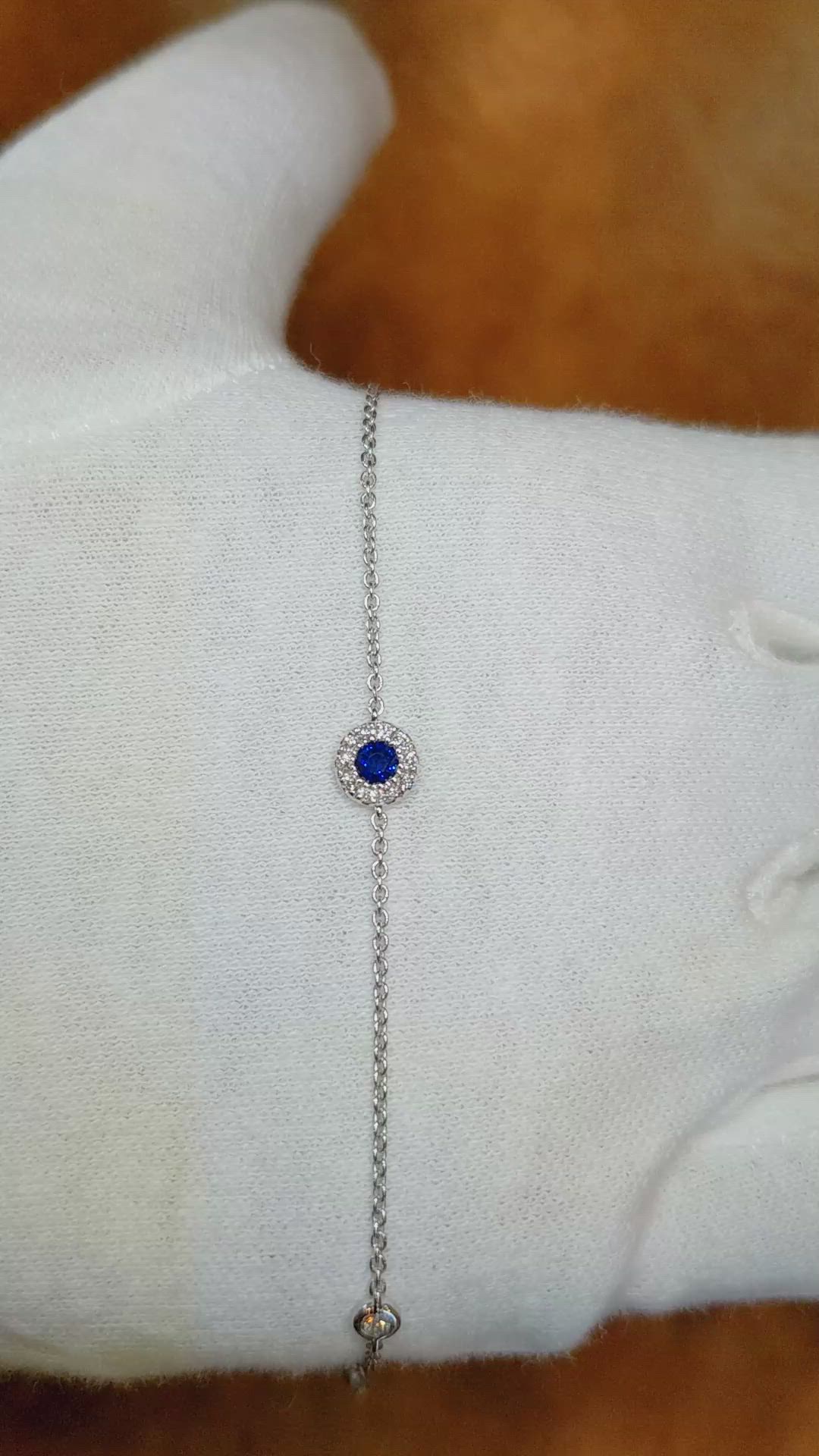 0.14 Ct.Tw. Blue Sapphire and Natural Diamond Pave Bracelet, 14K White Gold Size Video