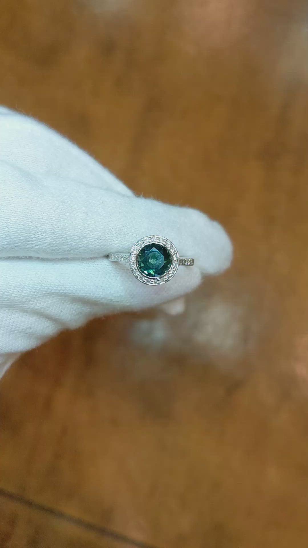 1.27 Ct. Sapphire Natural Diamond Pave Ring, 18K White Gold Size Video