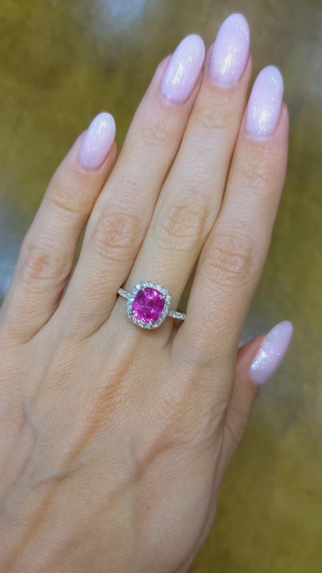 2.28 Ct. Pink Sapphire and Natural Diamond Pave Ring, 14K White Gold Size Video