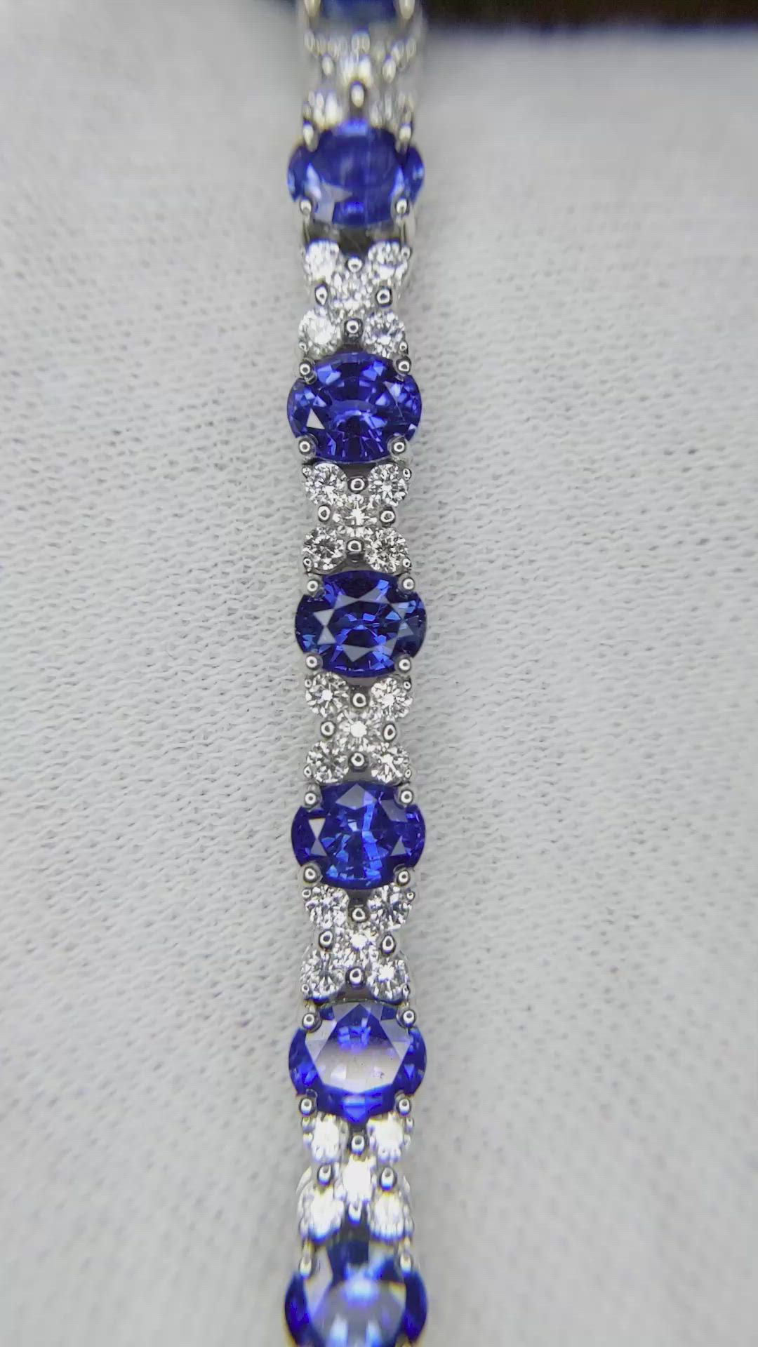 10.61 Ct.Tw. Blue Sapphire and Natural Diamond Tennis/Line Bracelet, 18K White Gold Size Video