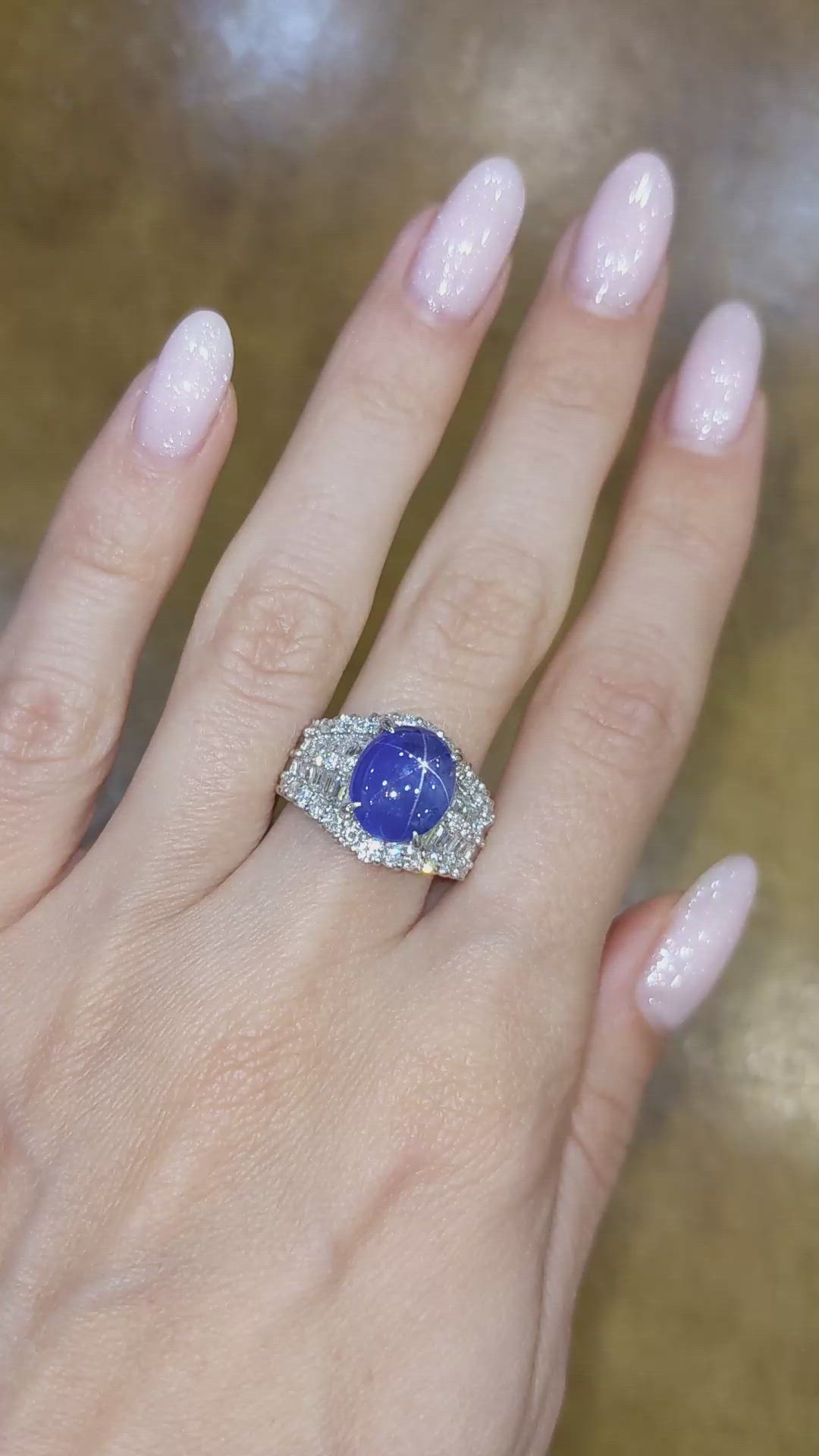 6.07 Ct. Blue Sapphire and Natural Diamond Antique Style Ring, Platinum 950 Size Video