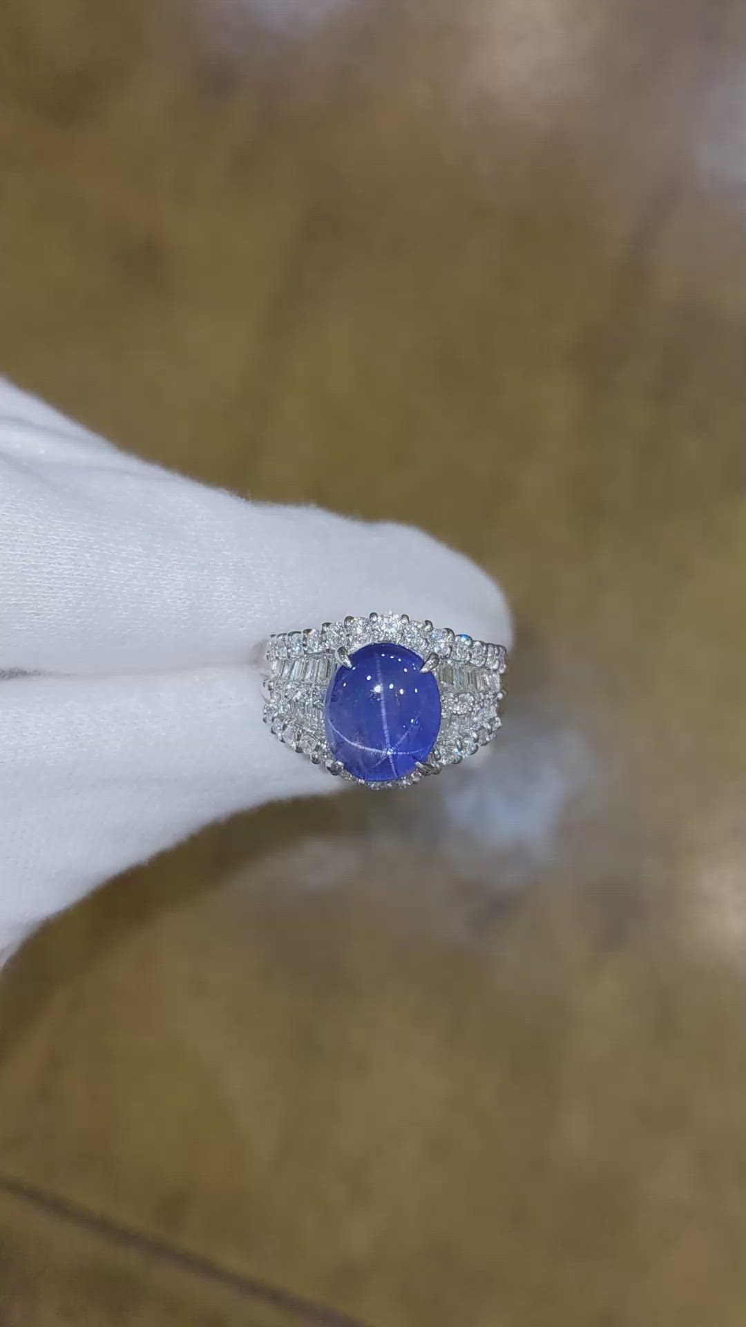 6.07 Ct. Blue Sapphire and Natural Diamond Antique Style Ring, Platinum 950 Size Video