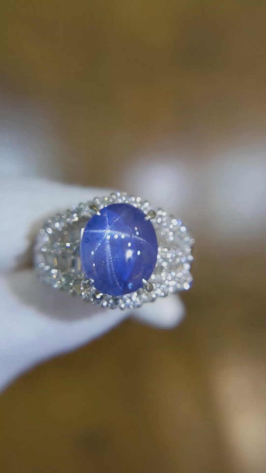 6.07 Ct. Blue Sapphire and Natural Diamond Antique Style Ring, Platinum 950 Size Video