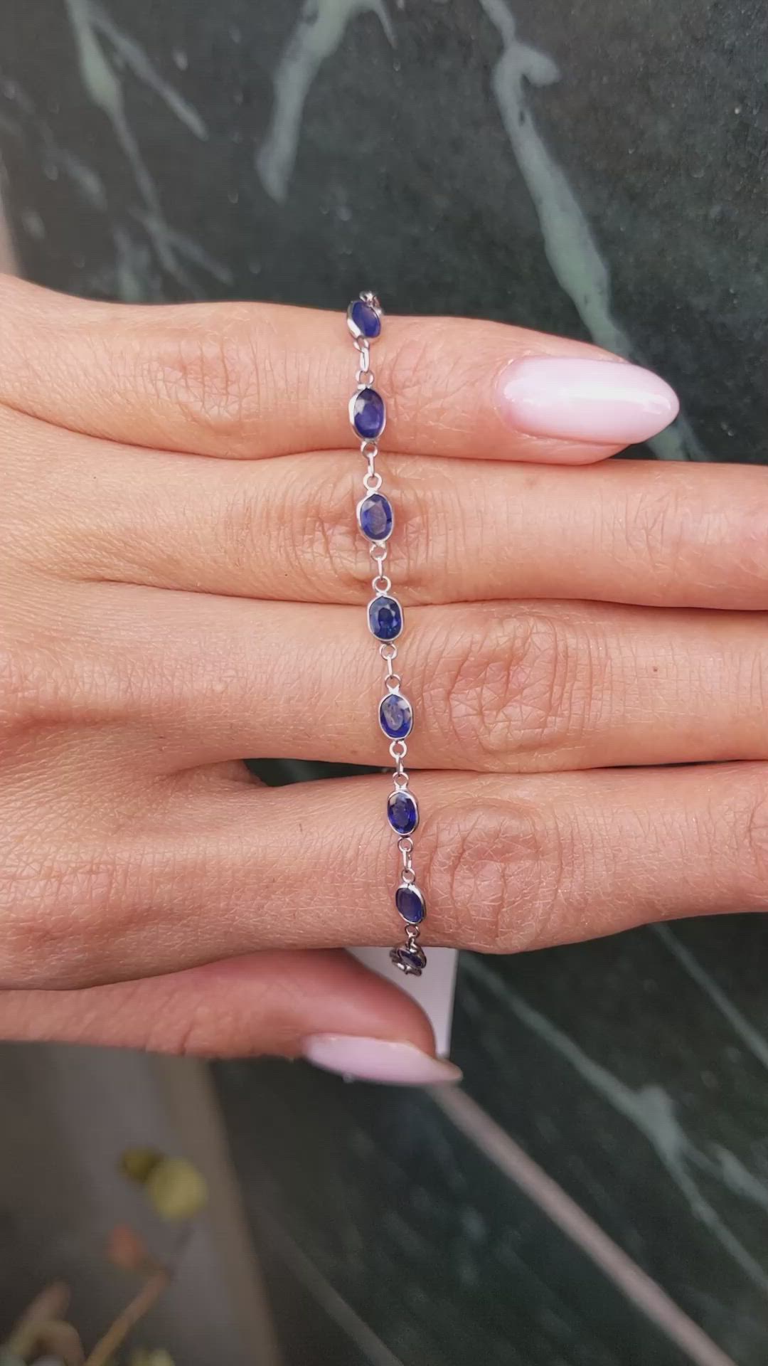 4.03 Ct.Tw.Total Carat Weight Blue Sapphire Bezel Bracelet, 18K White Gold Size Video