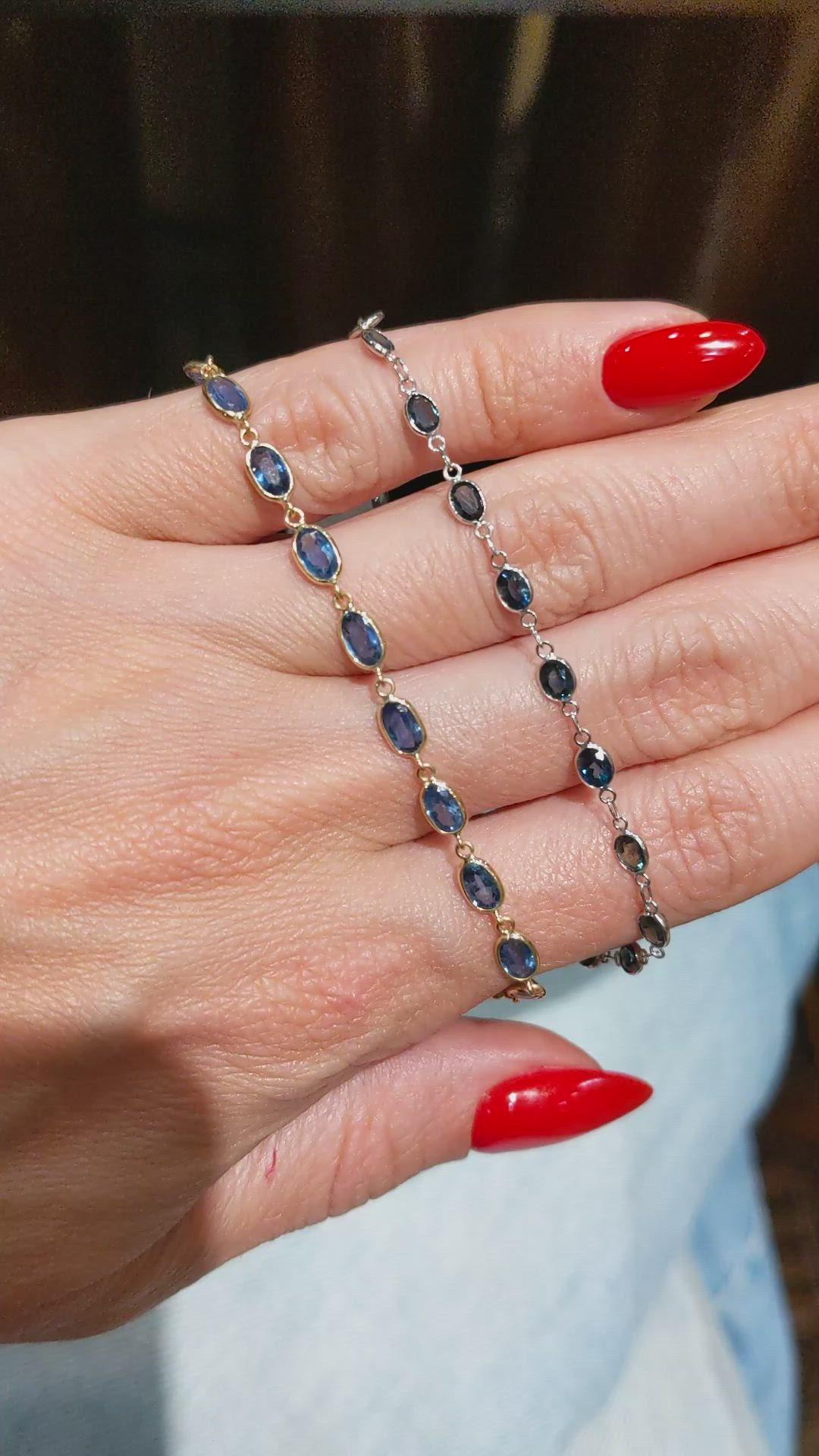 4.03 Ct.Tw.Total Carat Weight Blue Sapphire Bezel Bracelet, 18K White Gold Size Video