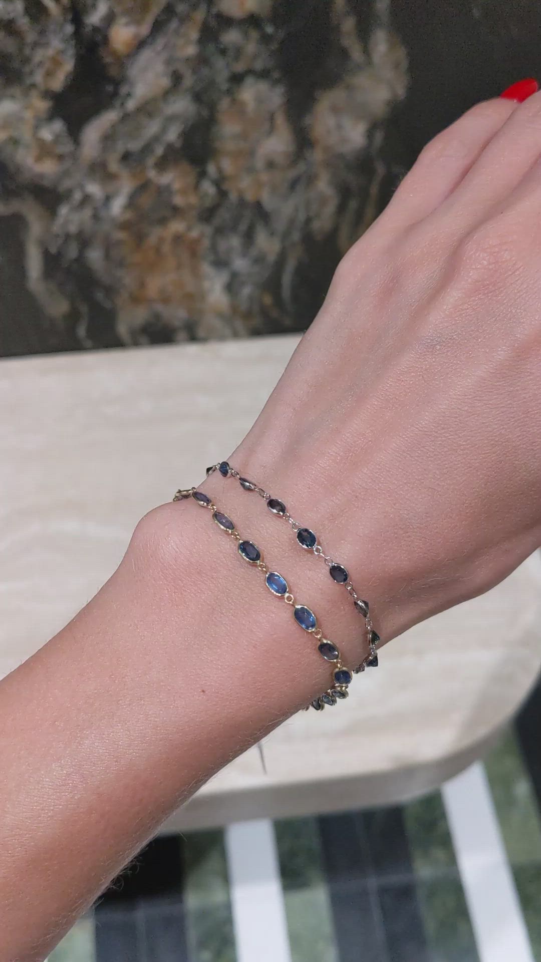 4.03 Ct.Tw.Total Carat Weight Blue Sapphire Bezel Bracelet, 18K White Gold Size Video