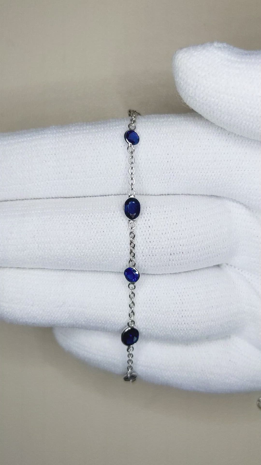 2.80 Ct.Tw. Blue Sapphire Bezel Bracelet, 18K White Gold Size Video