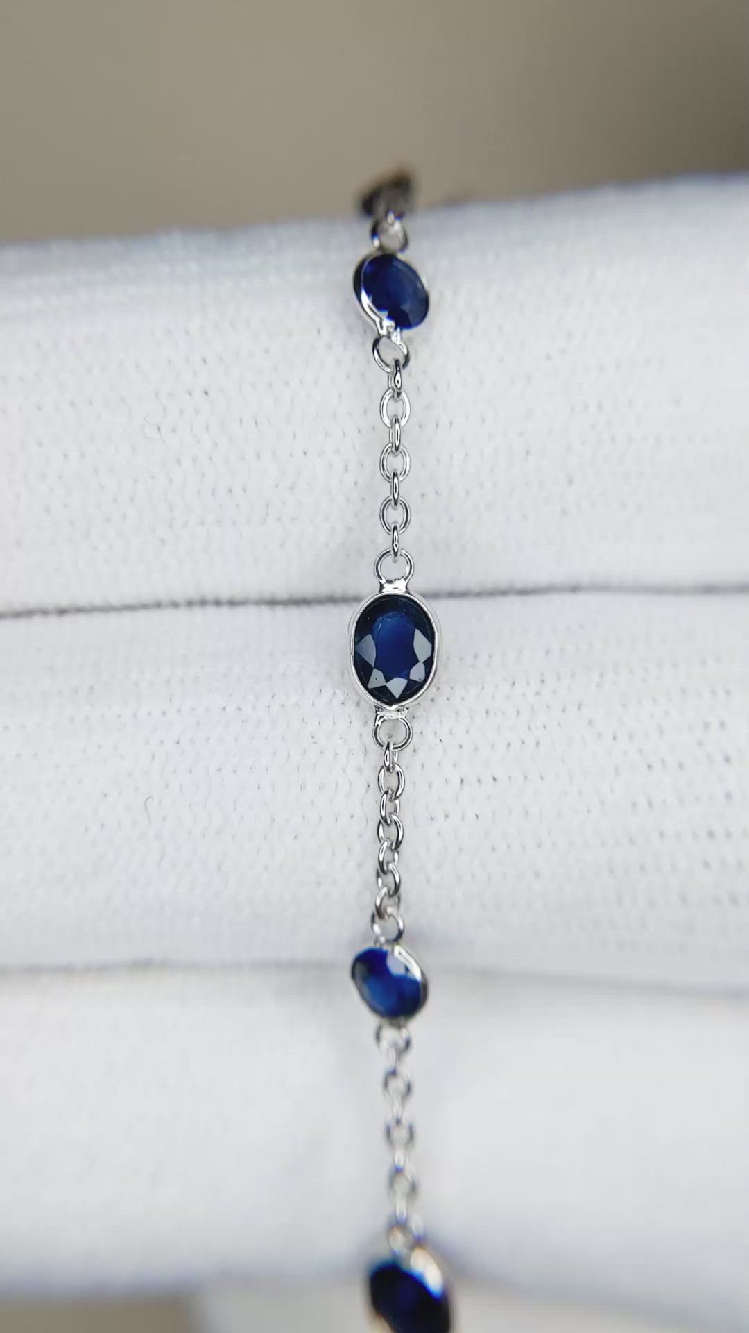2.80 Ct.Tw. Blue Sapphire Bezel Bracelet, 18K White Gold Size Video