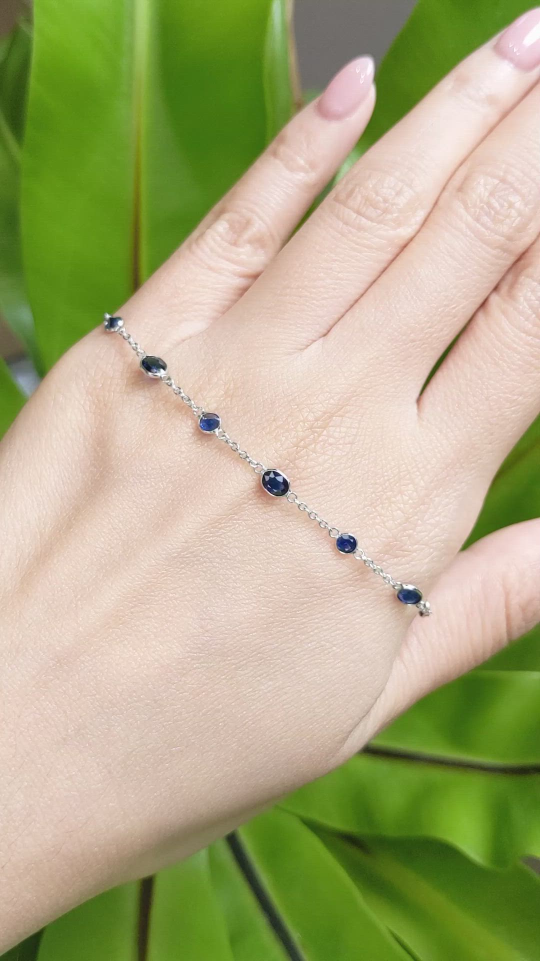 2.80 Ct.Tw. Blue Sapphire Bezel Bracelet, 18K White Gold Size Video