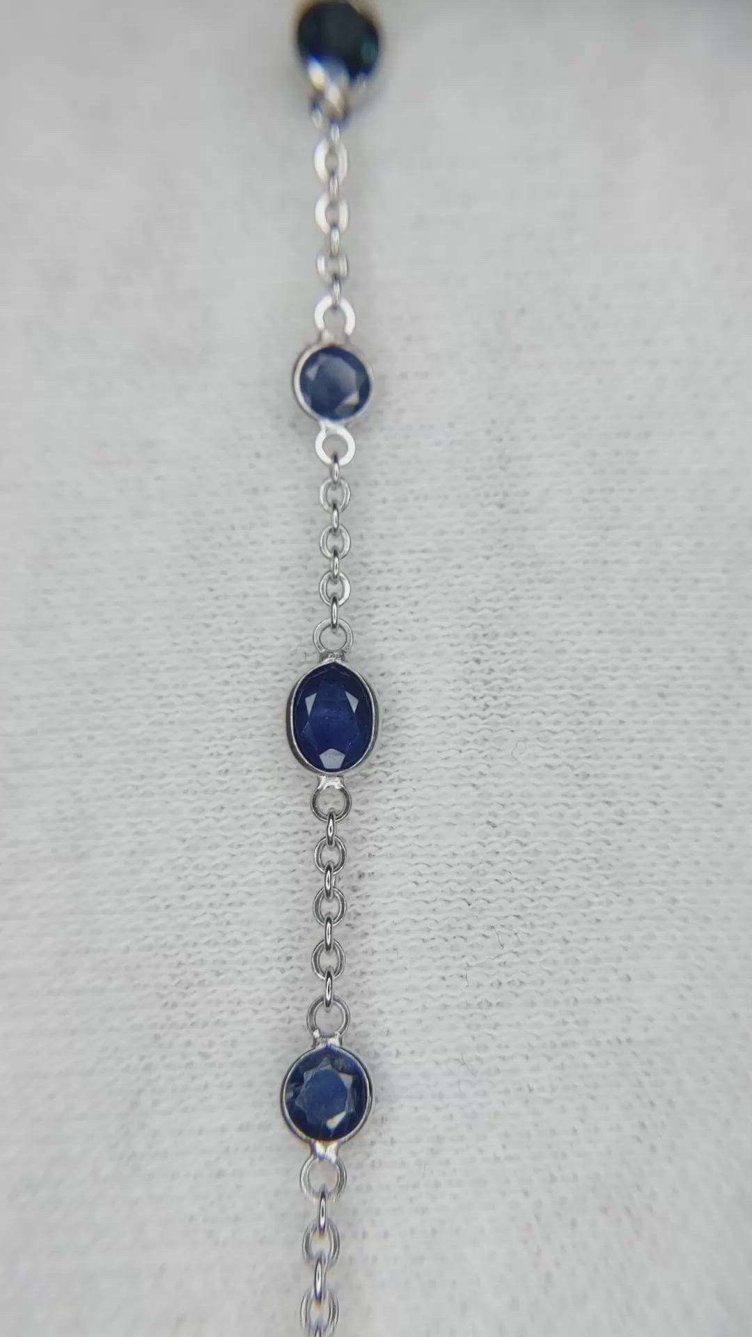 2.80 Ct.Tw. Blue Sapphire Bezel Bracelet, 18K White Gold Size Video