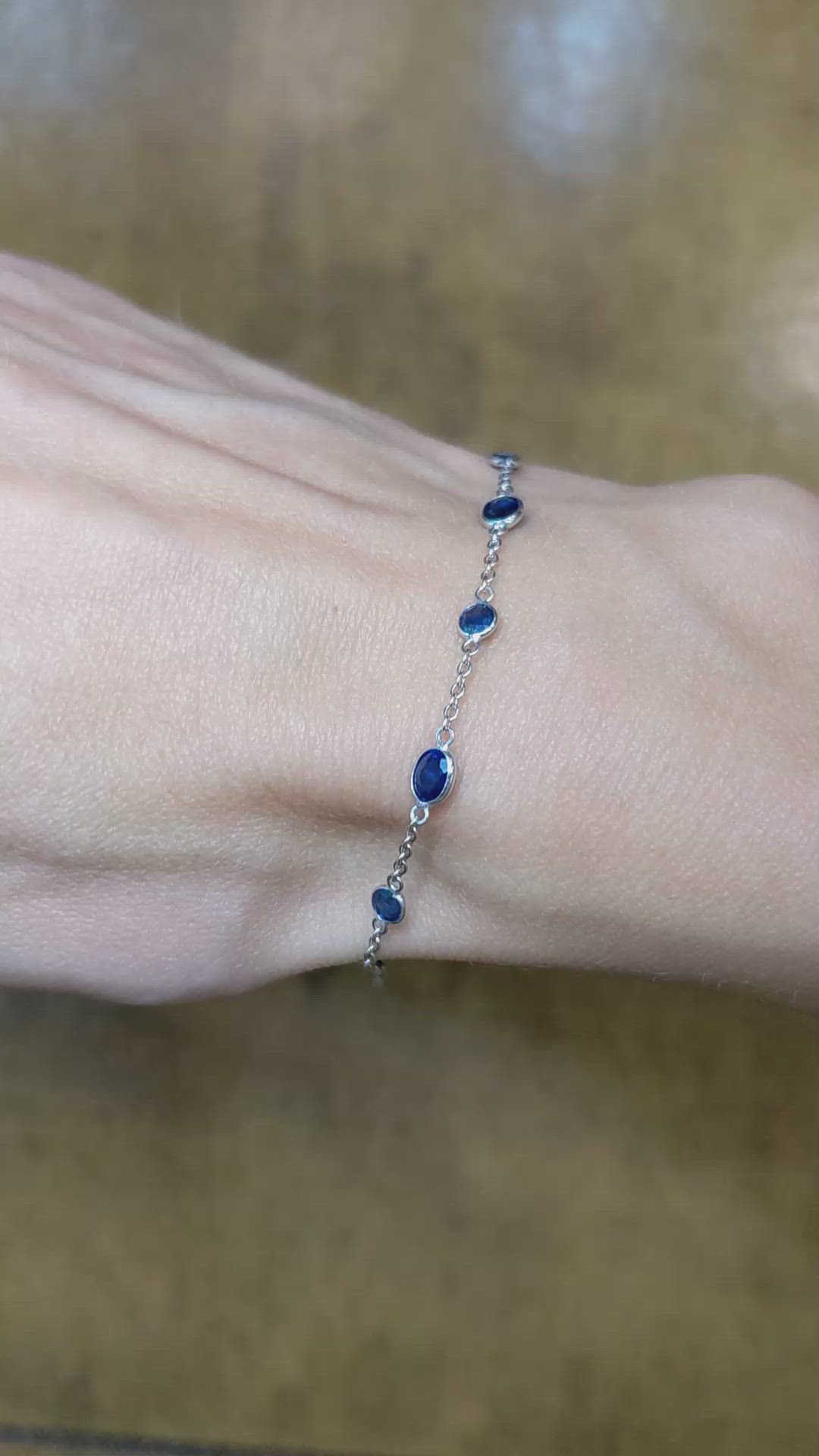 2.80 Ct.Tw. Blue Sapphire Bezel Bracelet, 18K White Gold Size Video