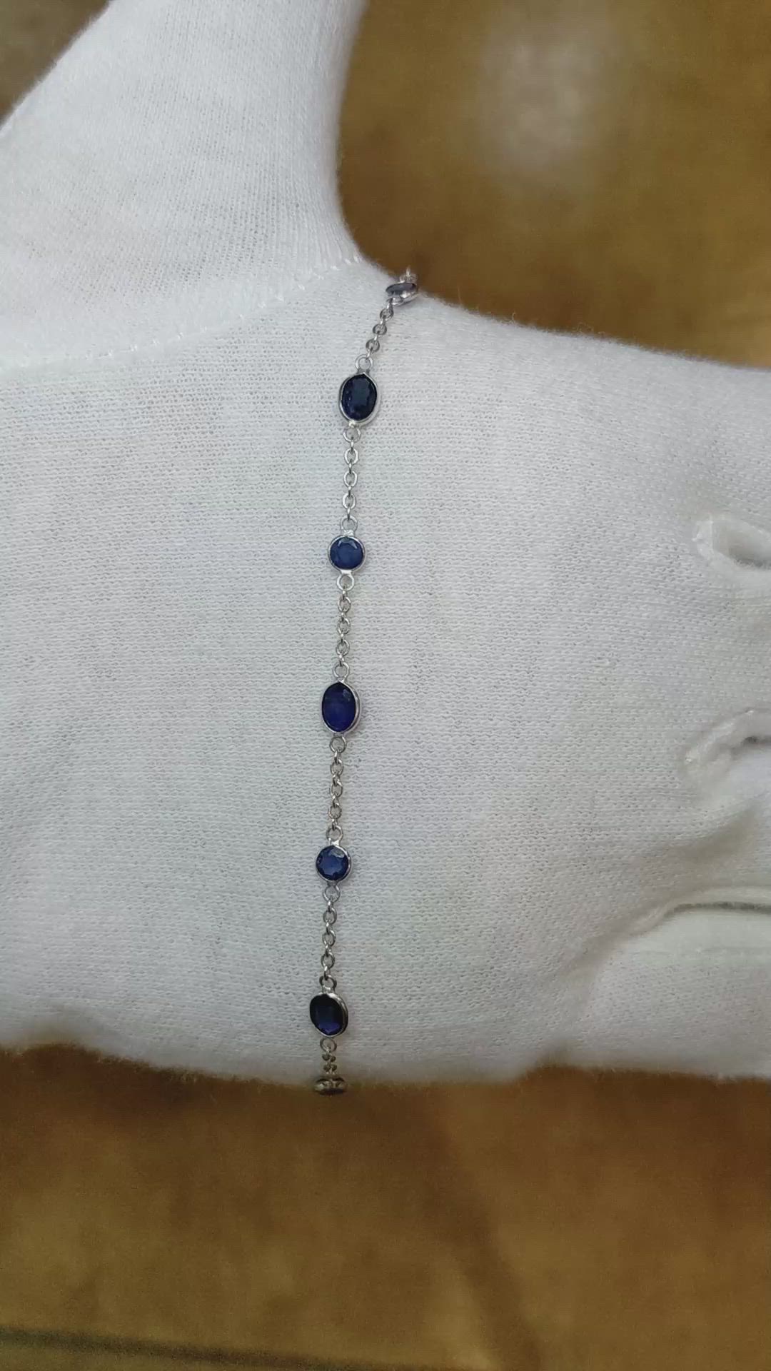 2.80 Ct.Tw. Blue Sapphire Bezel Bracelet, 18K White Gold Size Video