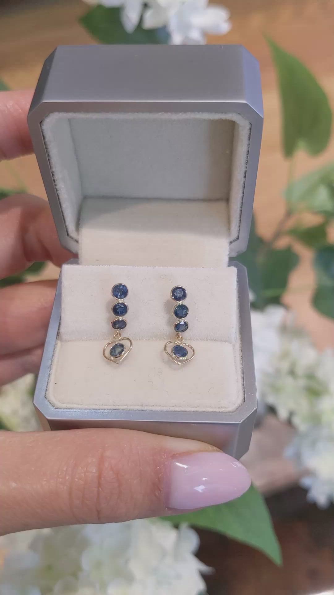 0.88 Ct.Tw.Total Carat Weight Blue Sapphire Bezel Earrings, 14K Yellow Gold Size Video