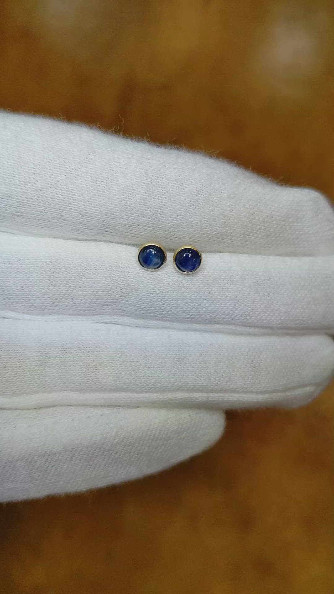 0.90 Ct.Tw.Total Carat Weight Blue Sapphire Bezel Earrings, 18K Yellow Gold Size Video