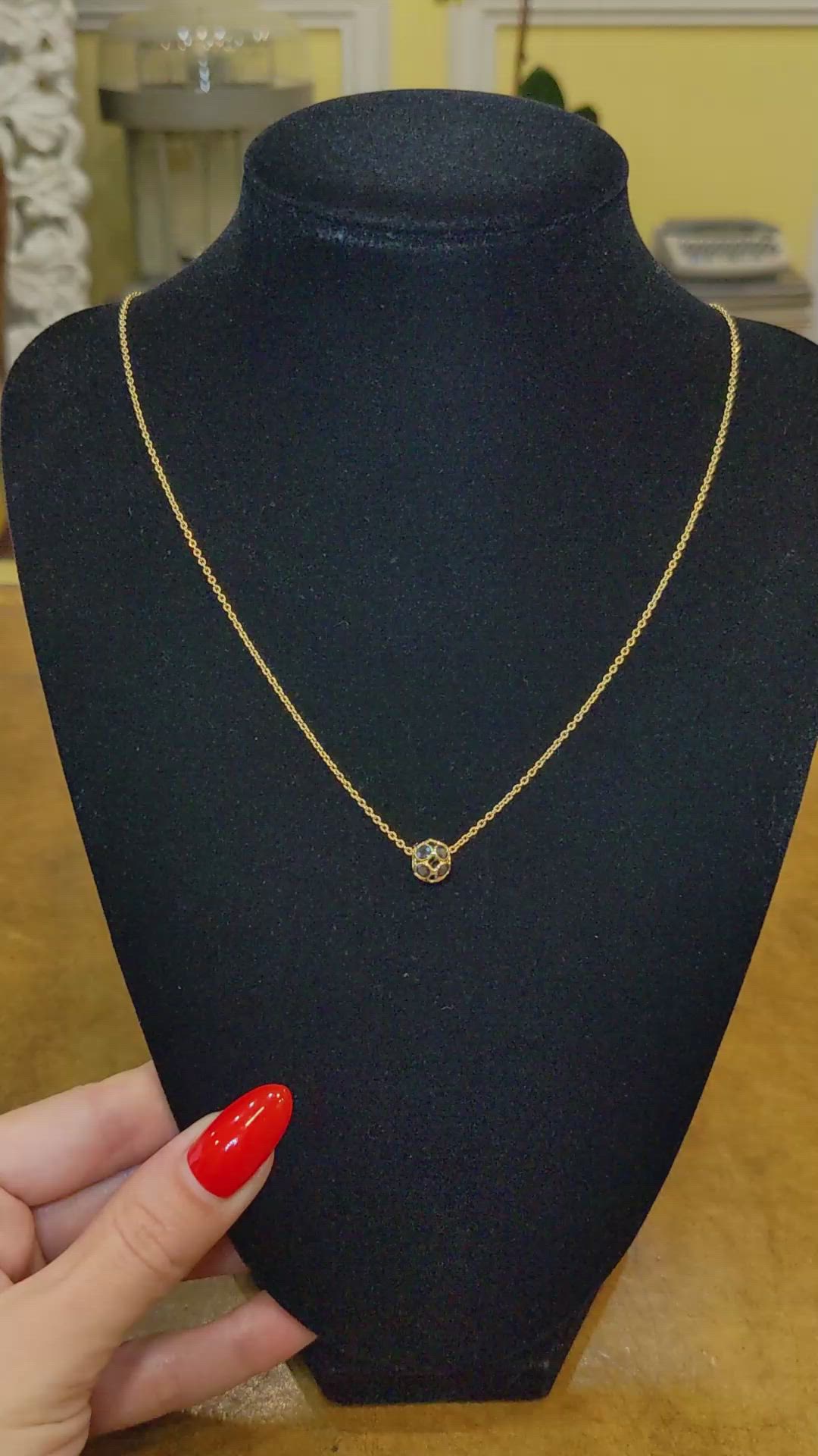 1.32 Ct. Blue Sapphire Bezel Necklace, 18K Yellow Gold Size Video