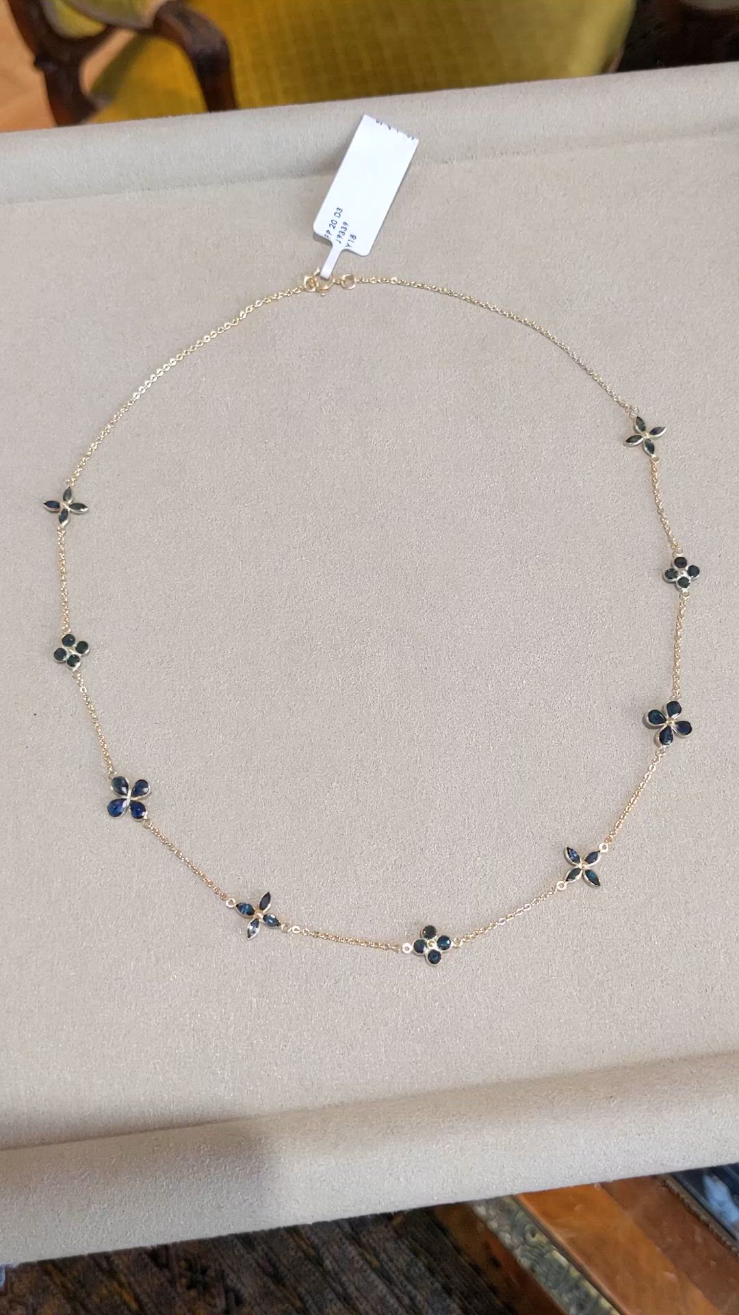 6.24 Ct. Blue Sapphire Antique Style Necklace, 18K Yellow Gold Size Video