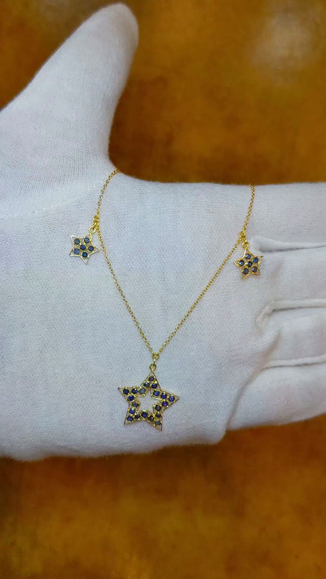 1.38 Ct. Blue Sapphire Antique Style Necklace, 18K Yellow Gold Size Video