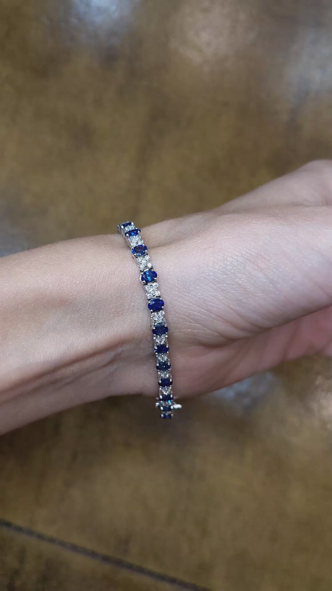 5.47 Ct.Tw. Blue Sapphire and Natural Diamond Halo Bracelet, 18K White Gold Size Video