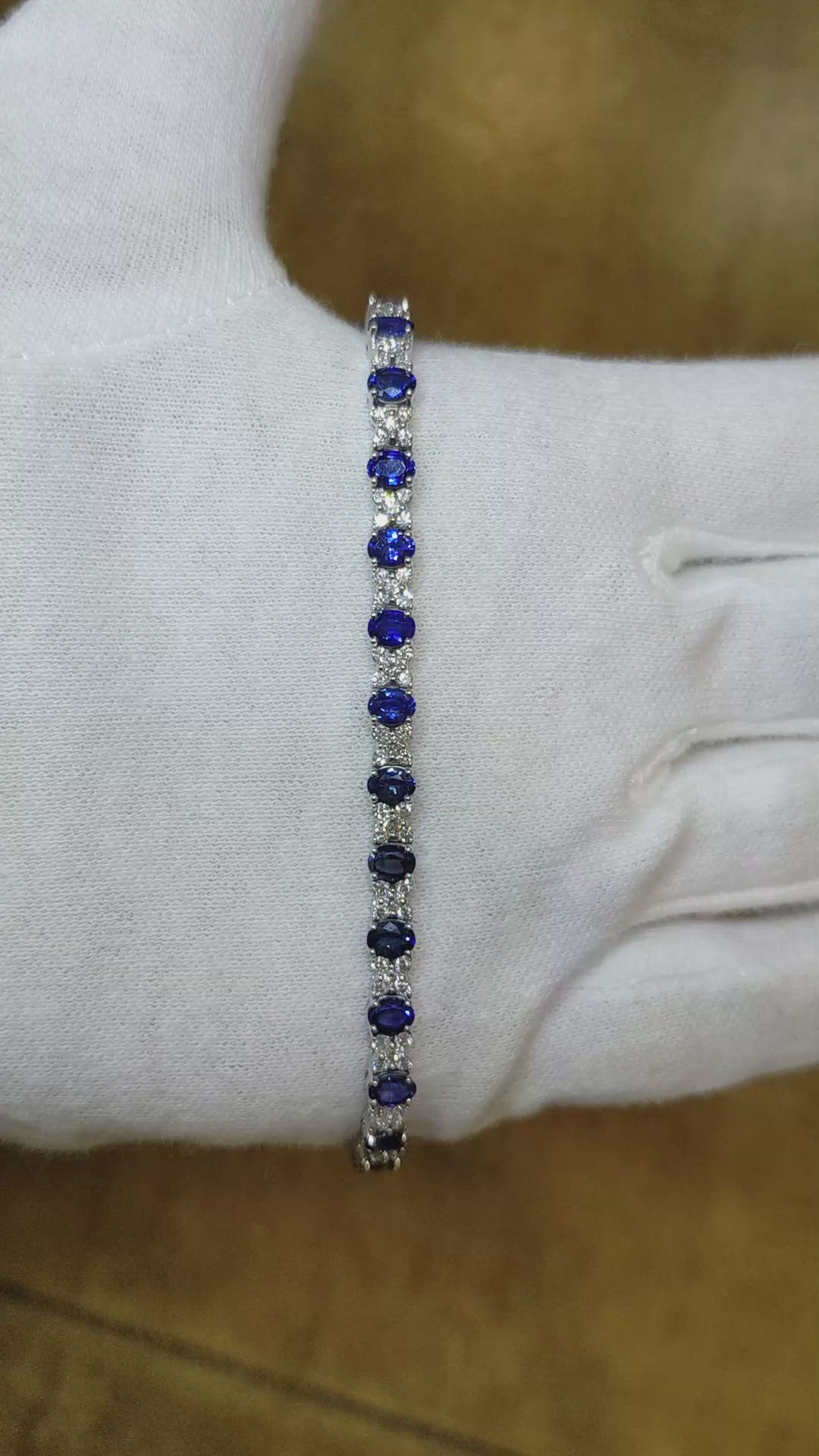 5.47 Ct.Tw. Blue Sapphire and Natural Diamond Halo Bracelet, 18K White Gold Size Video