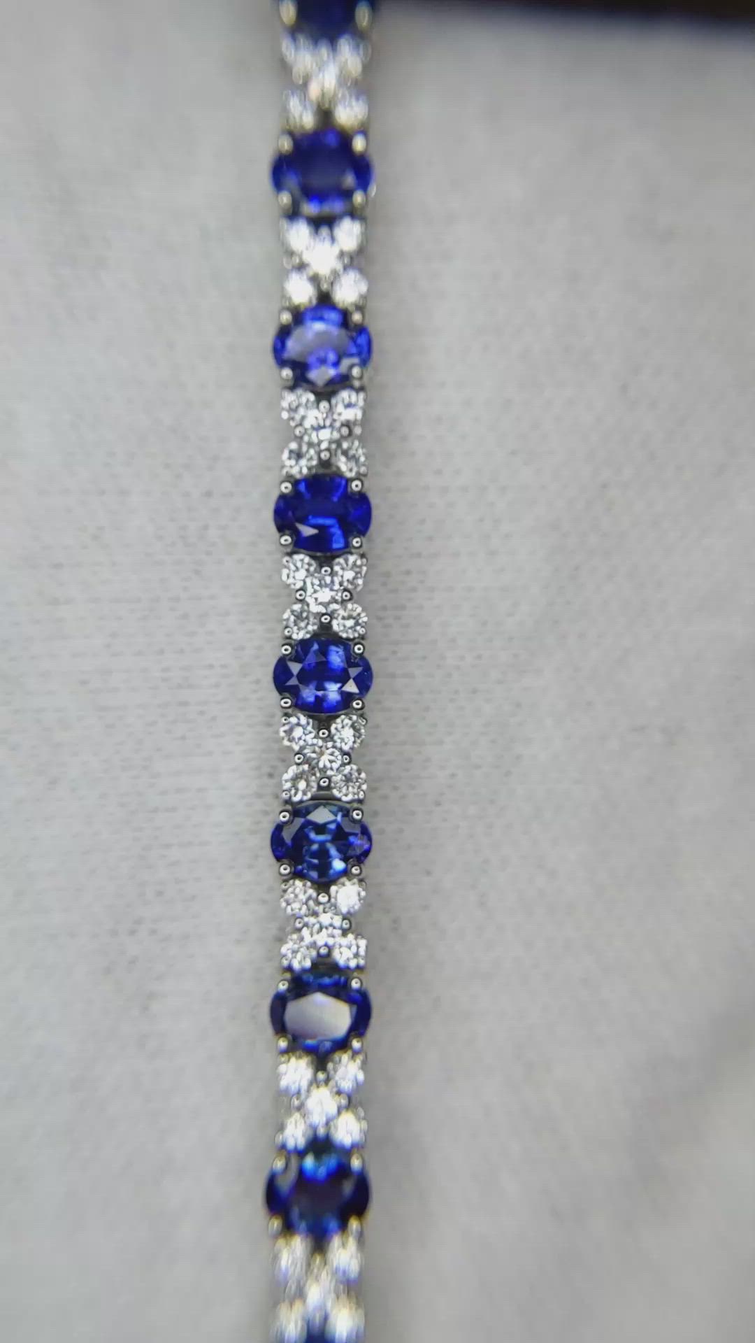 5.47 Ct.Tw. Blue Sapphire and Natural Diamond Halo Bracelet, 18K White Gold Size Video