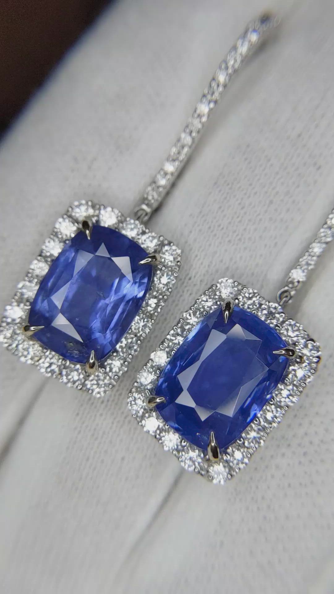 12.46 Ct.Tw. Blue Sapphire and Natural Diamond Pave Earrings, 14K White Gold Size Video