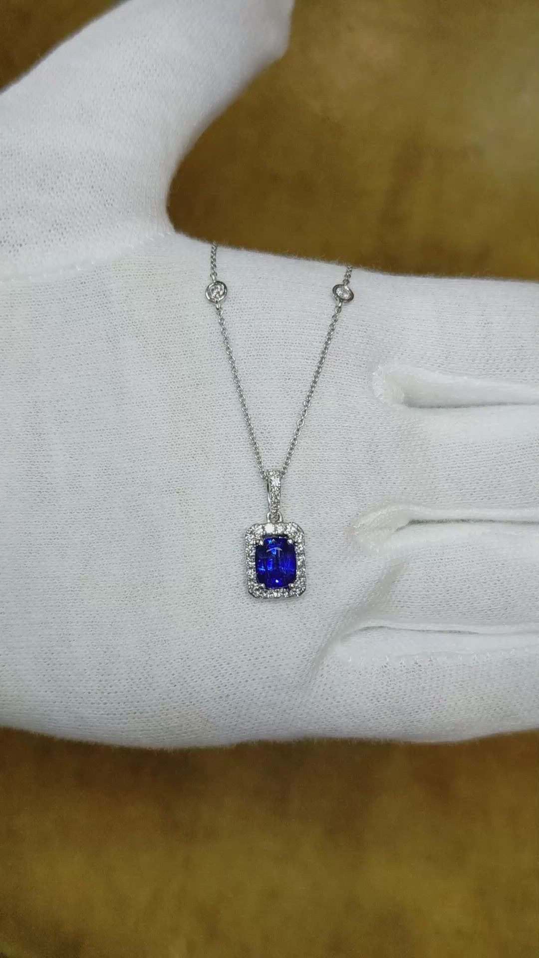 1.32 Ct. Blue Sapphire and Natural Diamond Pave Pendant, 18K White Gold Size Video