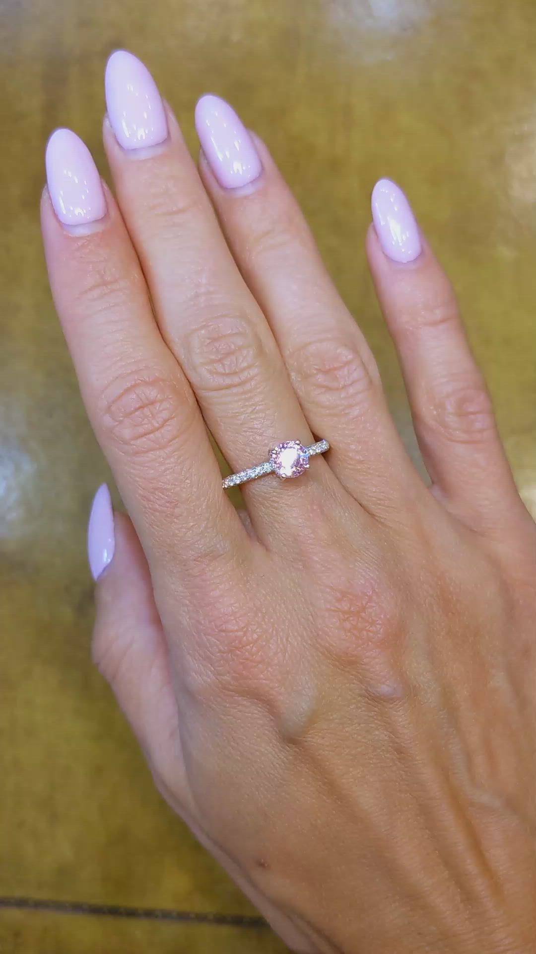 1.19 Ct. Peach Sapphire and Natural Diamond Pave Ring, 14K White Gold Size Video
