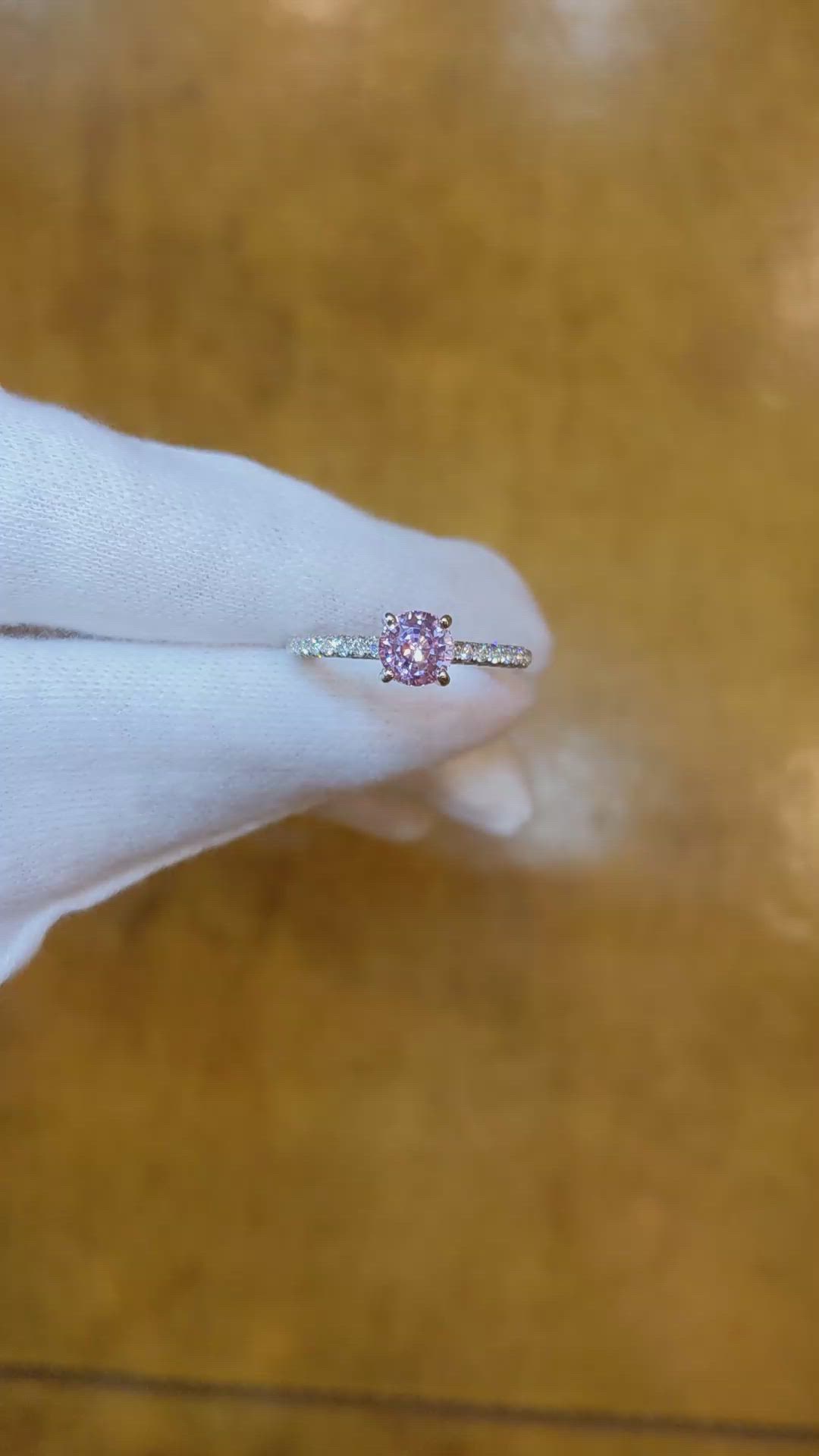 1.19 Ct. Peach Sapphire and Natural Diamond Pave Ring, 14K White Gold Size Video