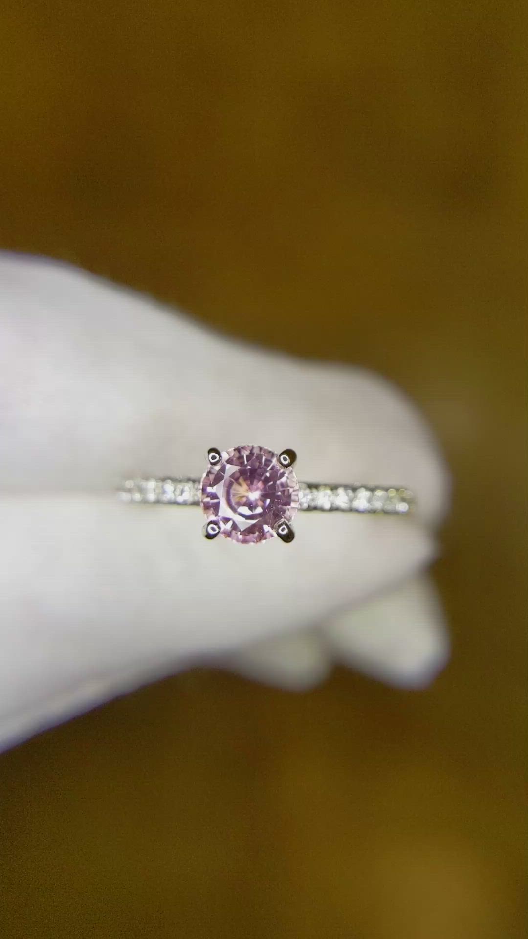 1.19 Ct. Peach Sapphire and Natural Diamond Pave Ring, 14K White Gold Size Video