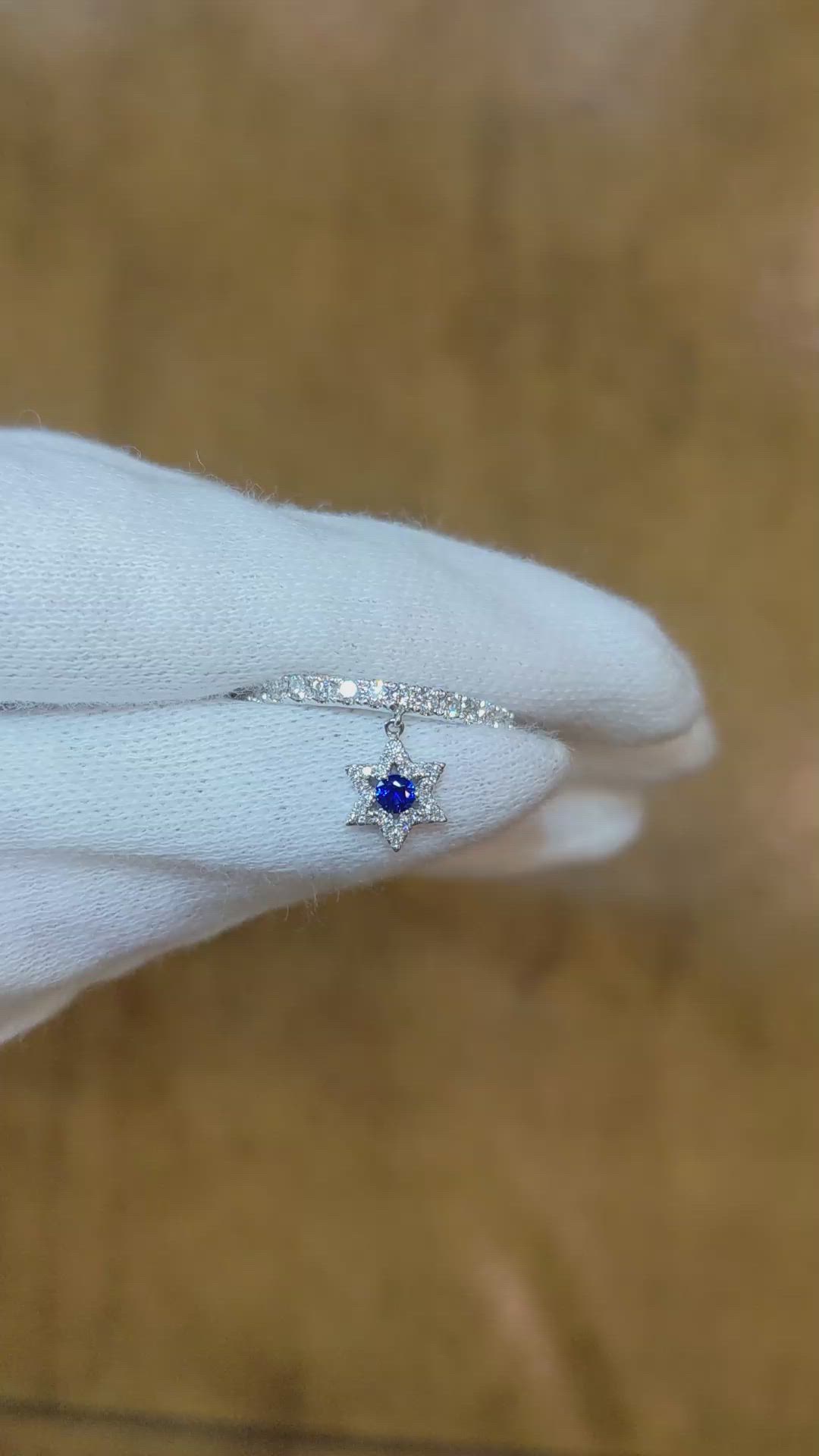 0.09 Ct. Blue Sapphire and Natural Diamond Pave Ring, 18K White Gold Size Video
