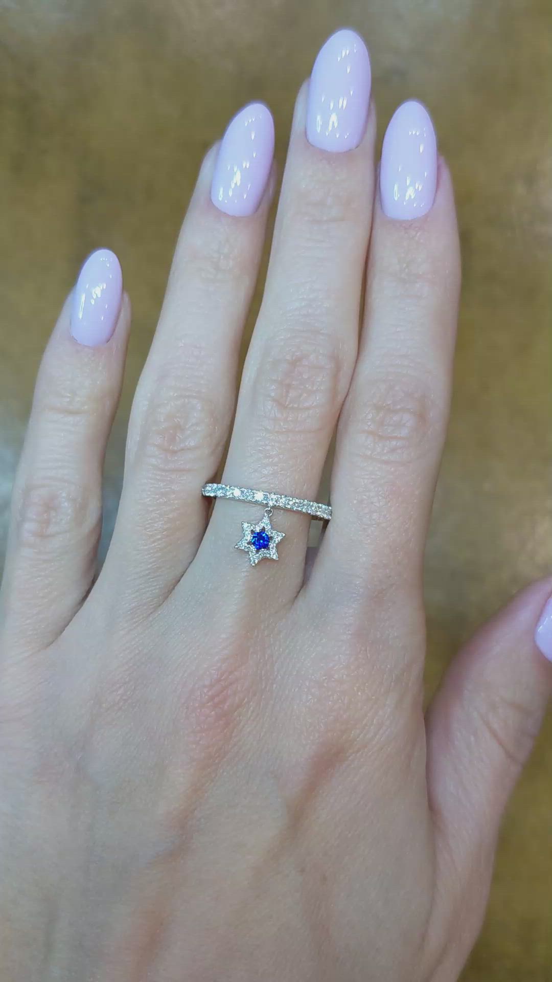 0.09 Ct. Blue Sapphire and Natural Diamond Pave Ring, 18K White Gold Size Video